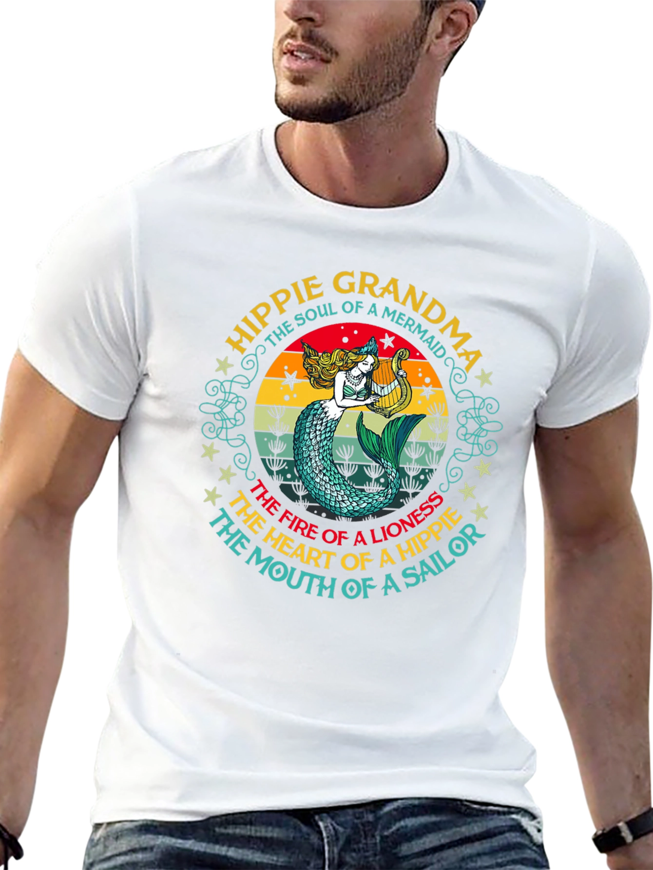 Hippie Grandma Mermaid Graphic T-Shirt