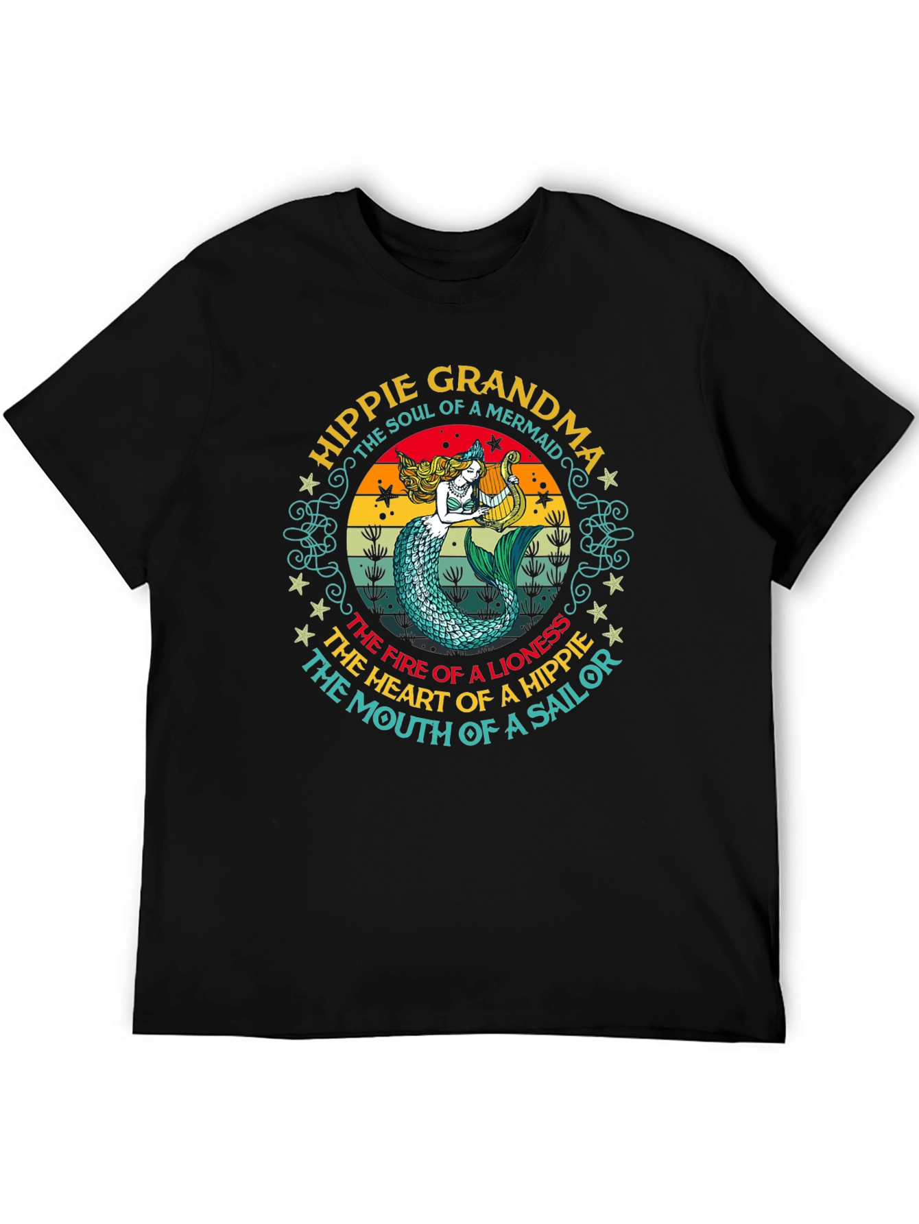 Hippie Grandma Mermaid Graphic T-Shirt