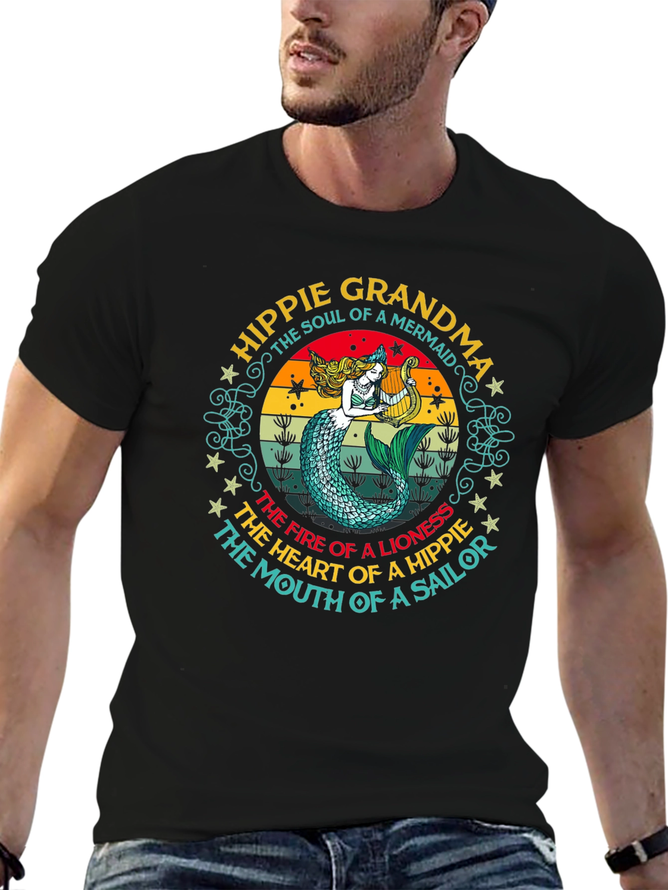 Hippie Grandma Mermaid Graphic T-Shirt