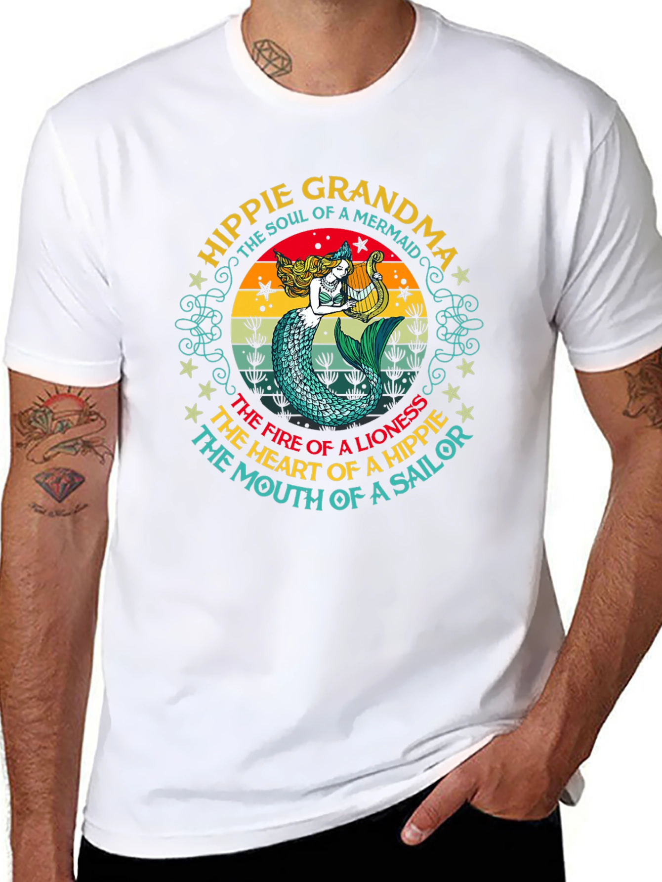 Hippie Grandma Mermaid Graphic T-Shirt