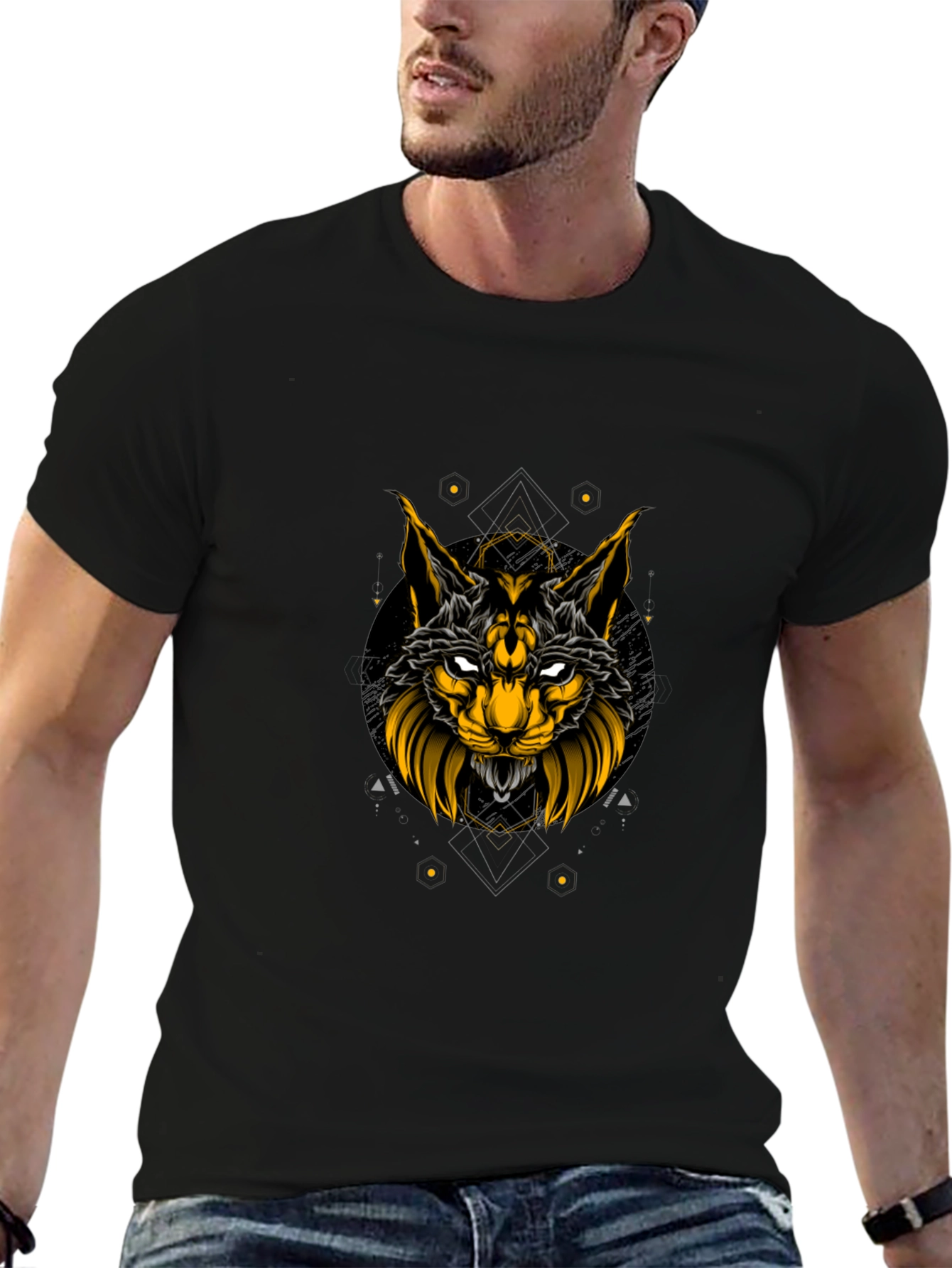 Black T-Shirt with Lynx Graphic