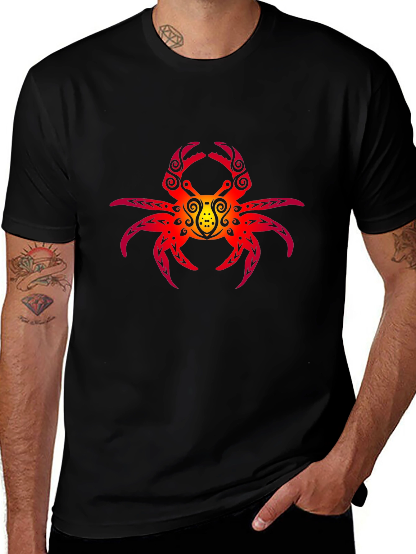 Tribal Crab Graphic Black T-Shirt