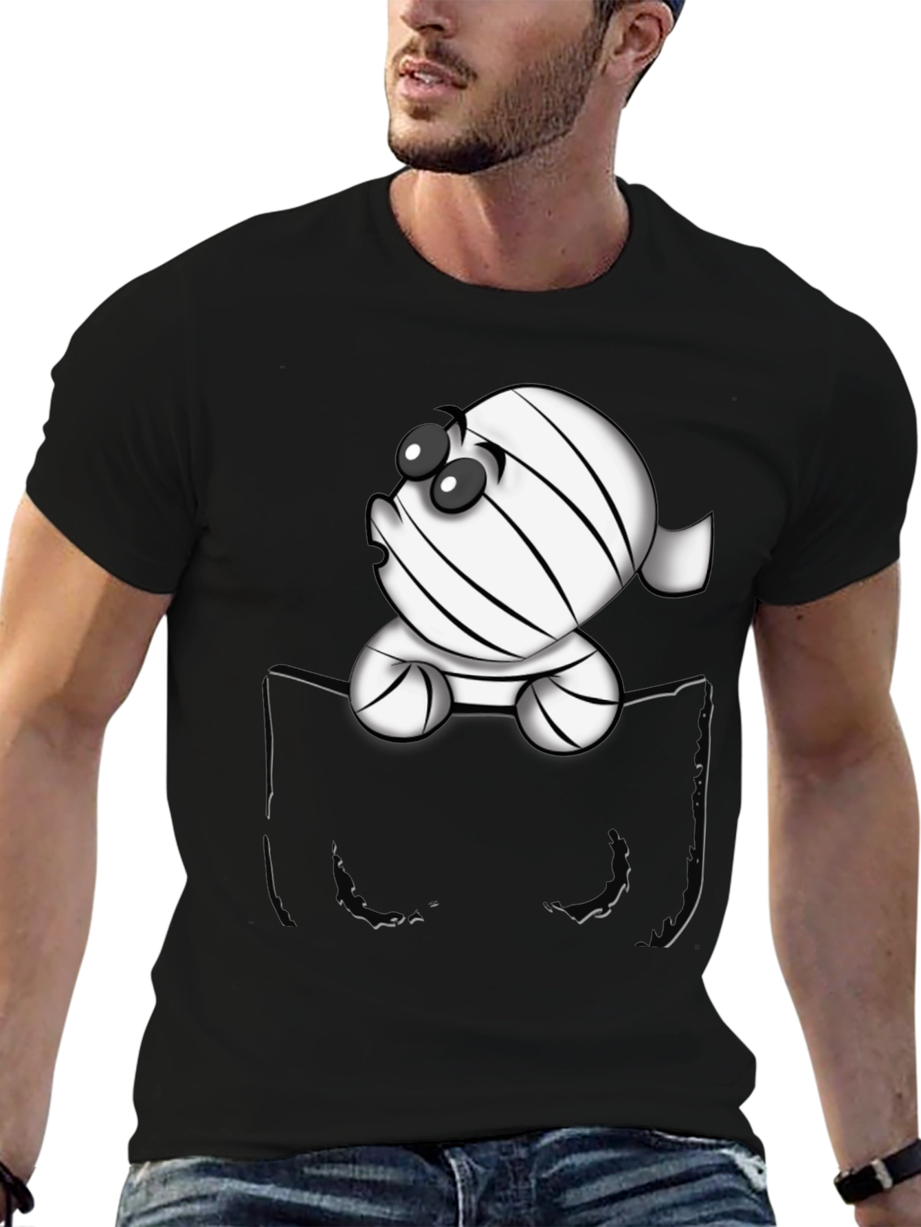 Cute Cartoon Mummy in Pocket T-Shirt