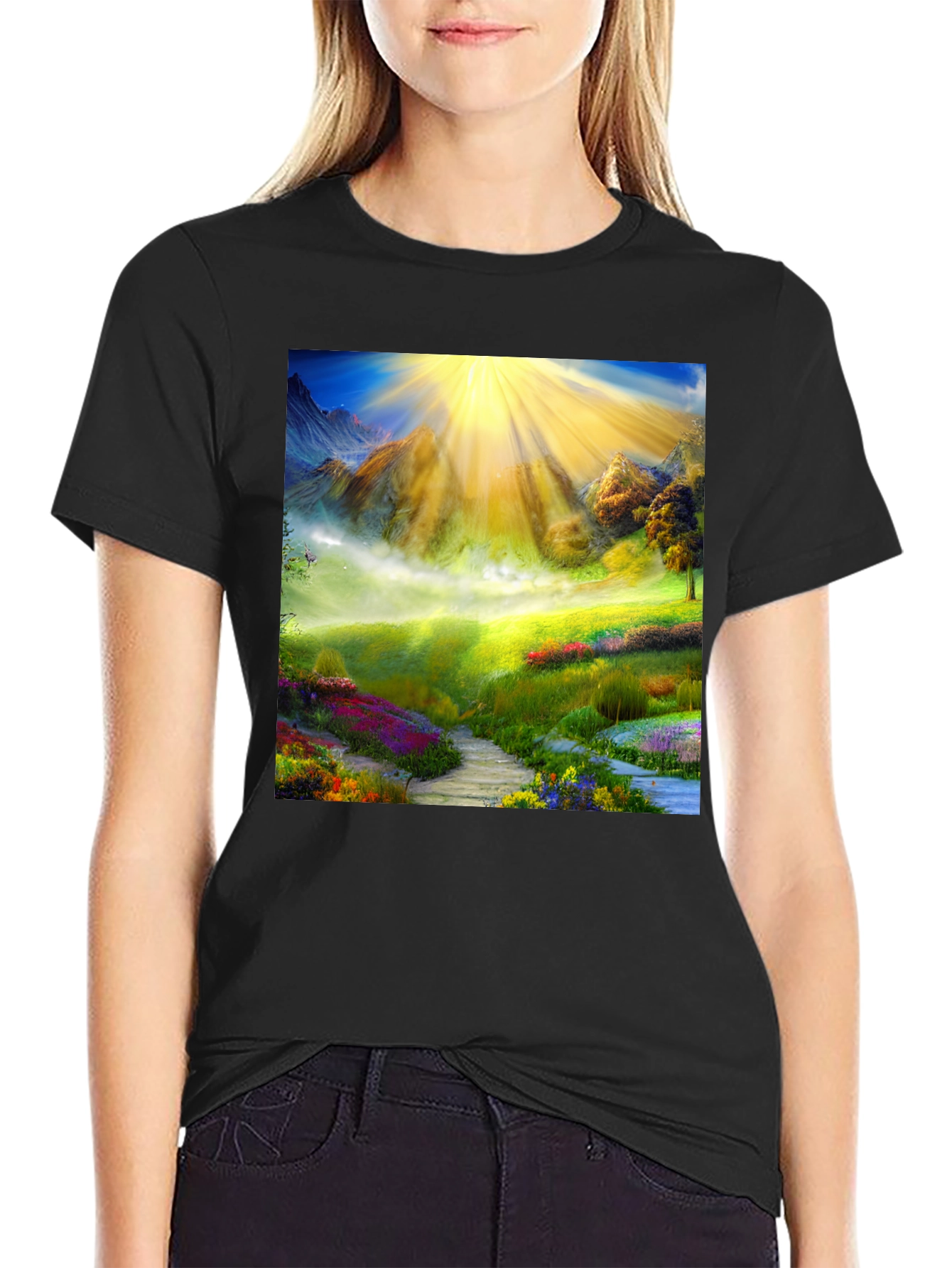 Natures Radiance Graphic Tee - Black Cotton Blend