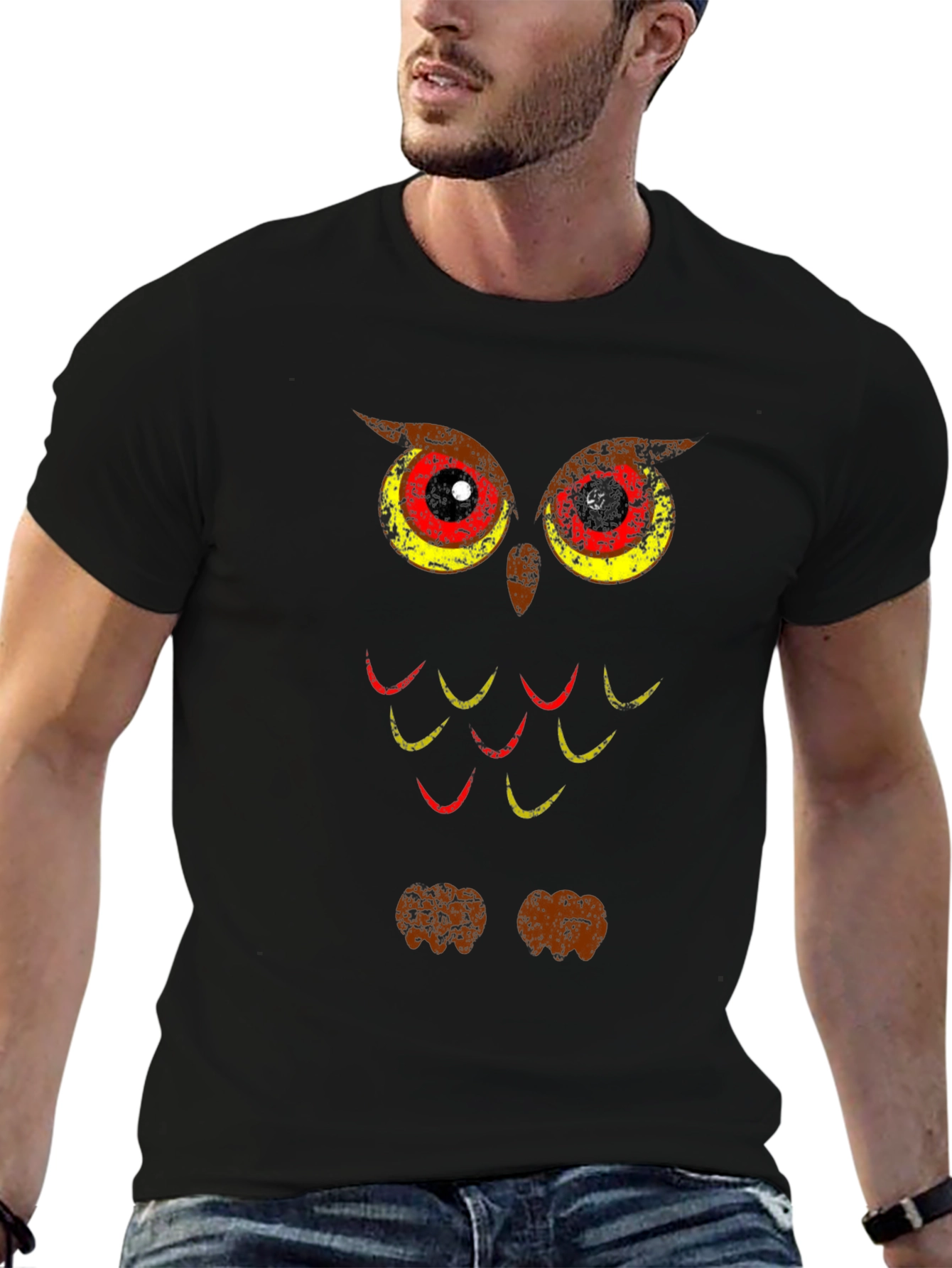 Cool Owl Graphic Print Black T-Shirt