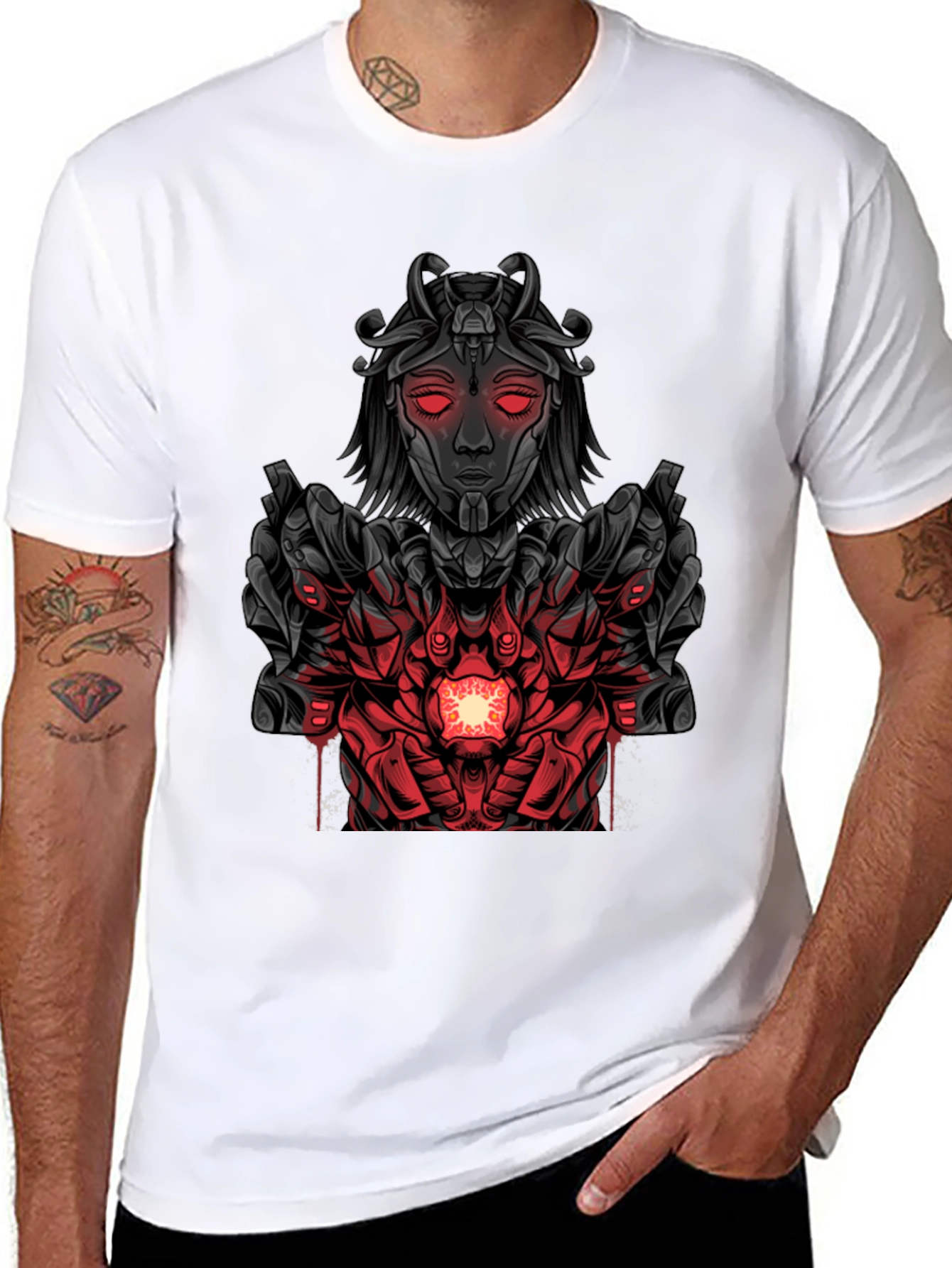 Cyberpunk Goddess Graphic Tee - Dark Futuristic Style
