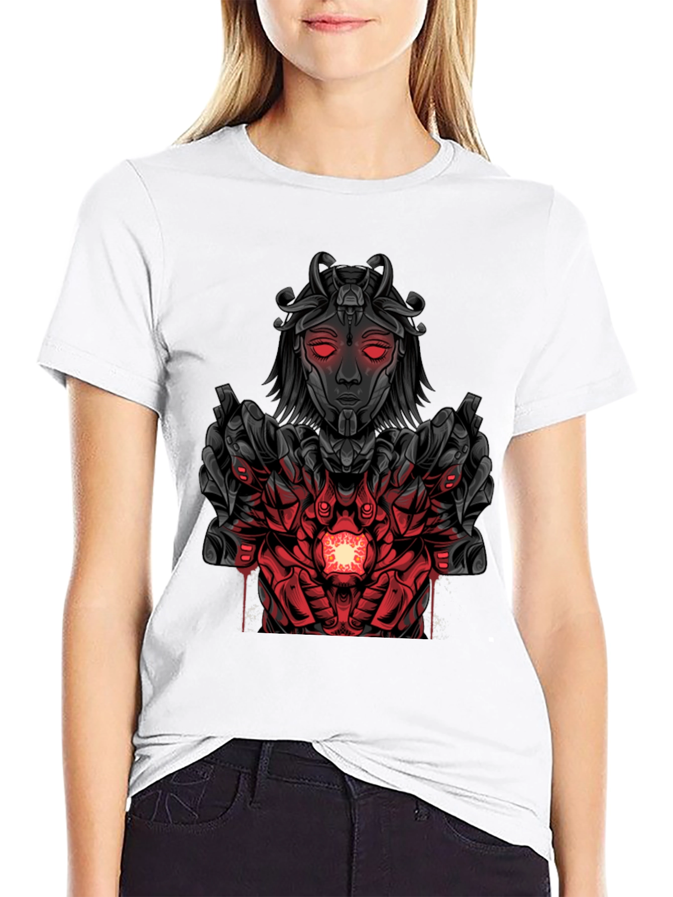 Cyberpunk Goddess Graphic Tee - Dark Futuristic Style