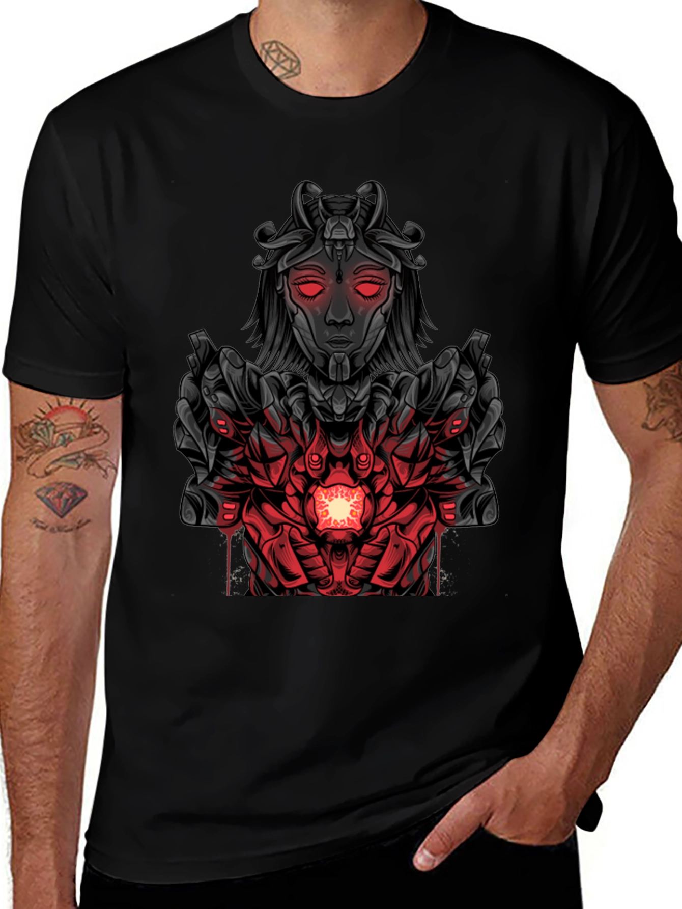 Cyberpunk Goddess Graphic Tee - Dark Futuristic Style