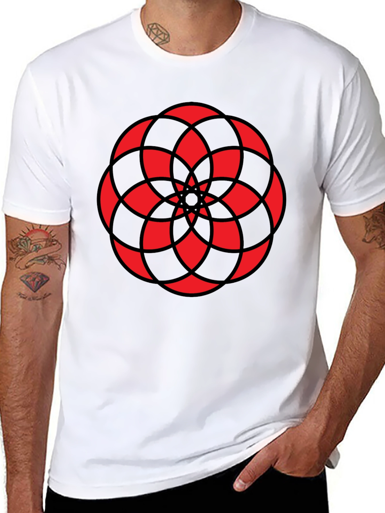 Geometric Mandala Graphic Tee - Black