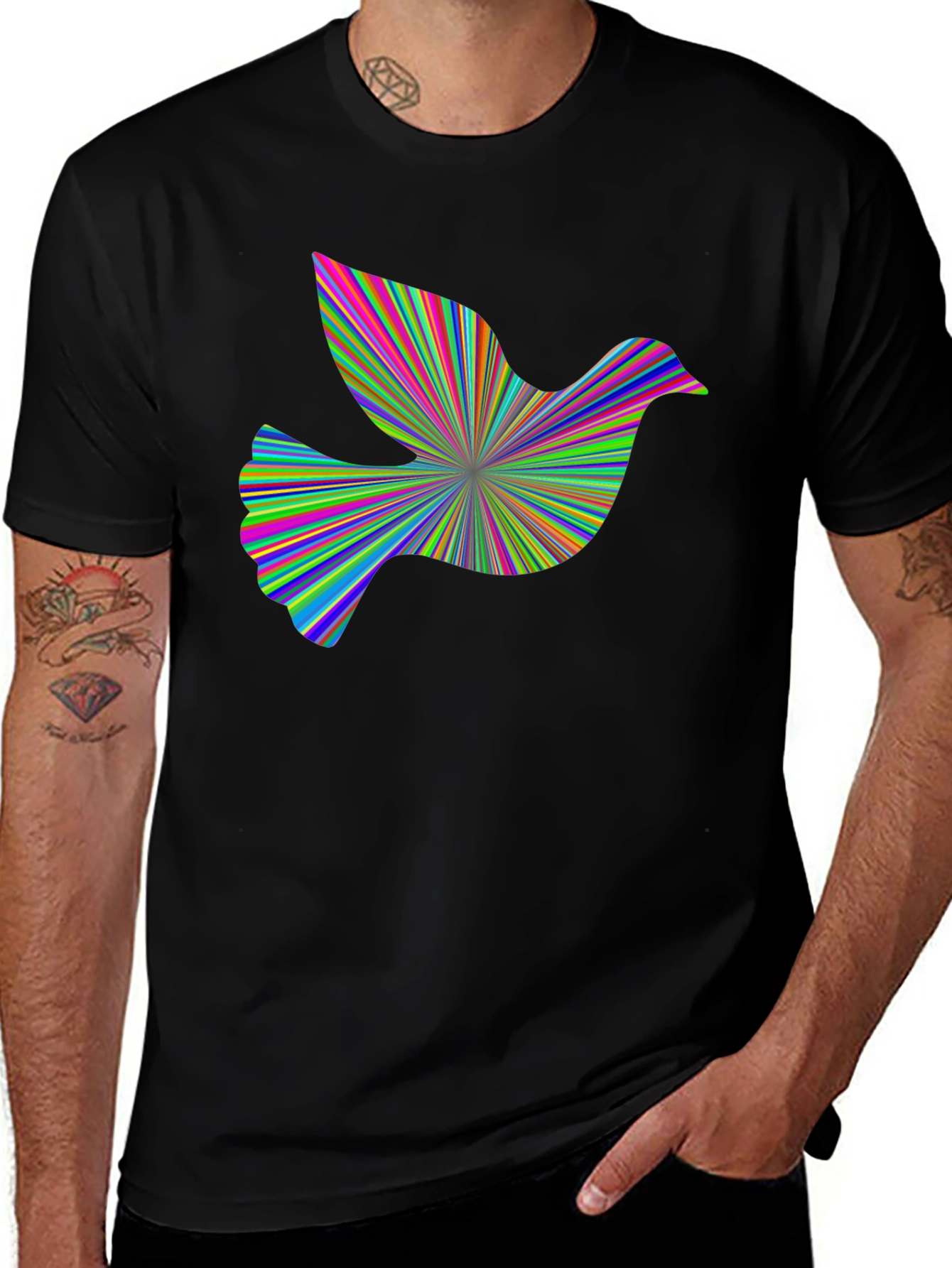 Psychedelic Dove Graphic Tee - Vibrant Art Shirt