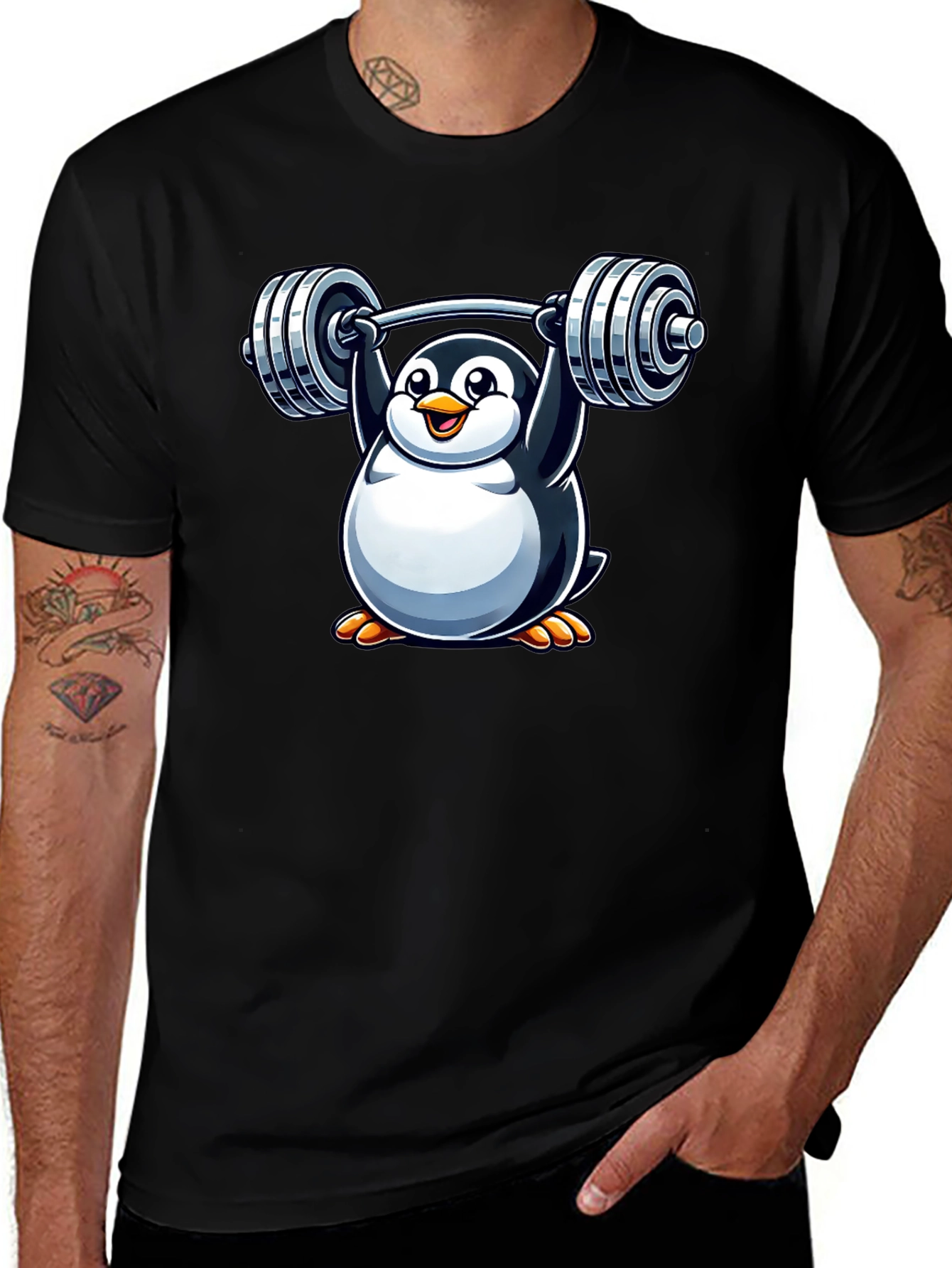 Penguin Weightlifting T-Shirt - Funny Gym Tee