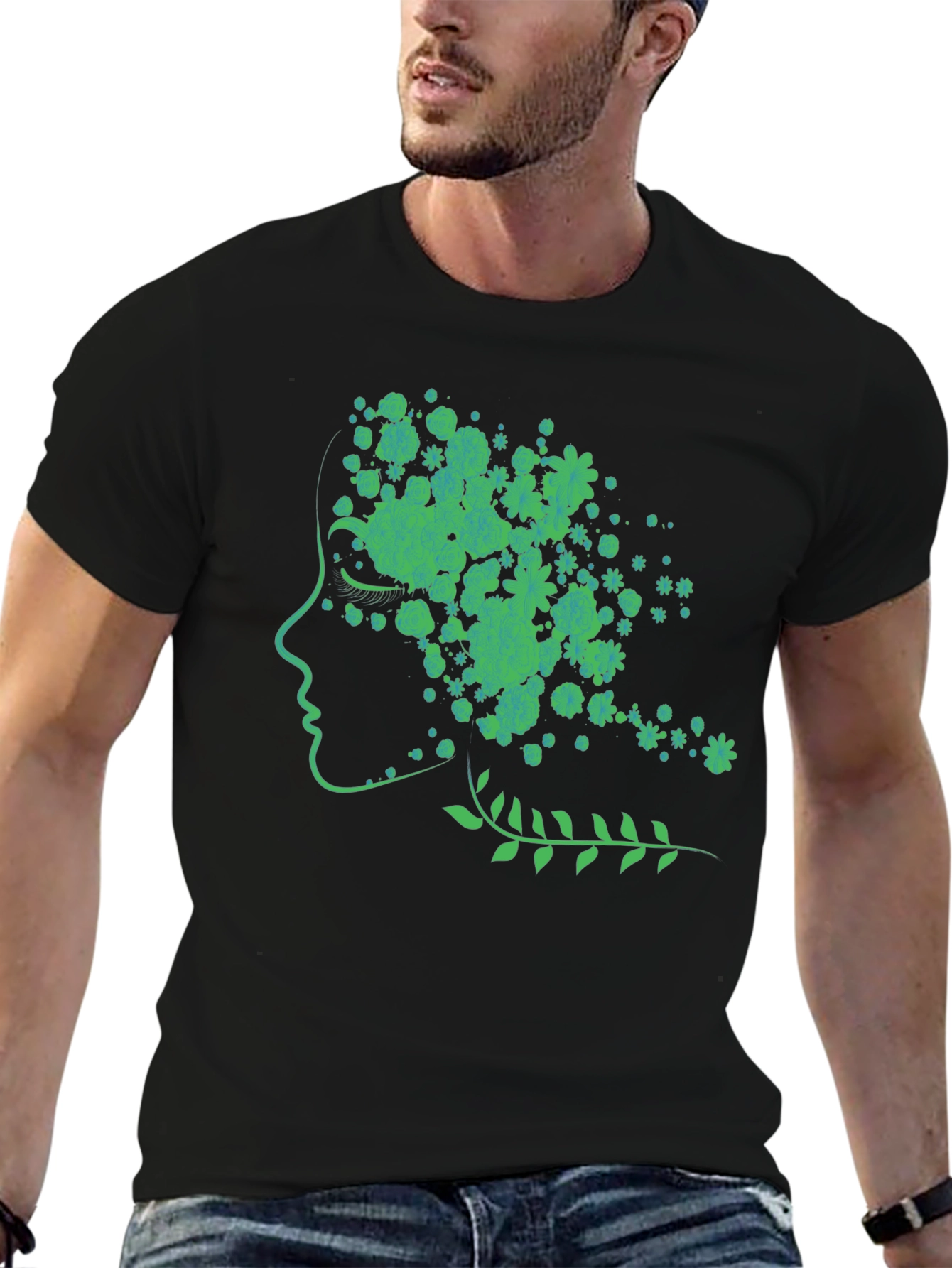 Nature Woman Graphic Tee - Black Cotton Blend Shirt