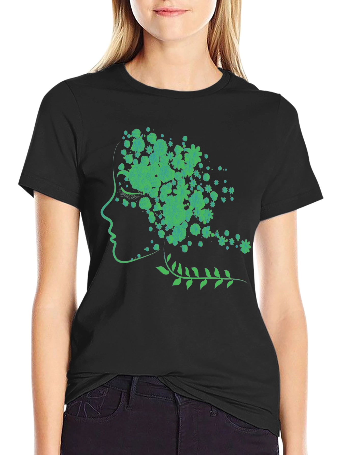 Nature Woman Graphic Tee - Black Cotton Blend Shirt
