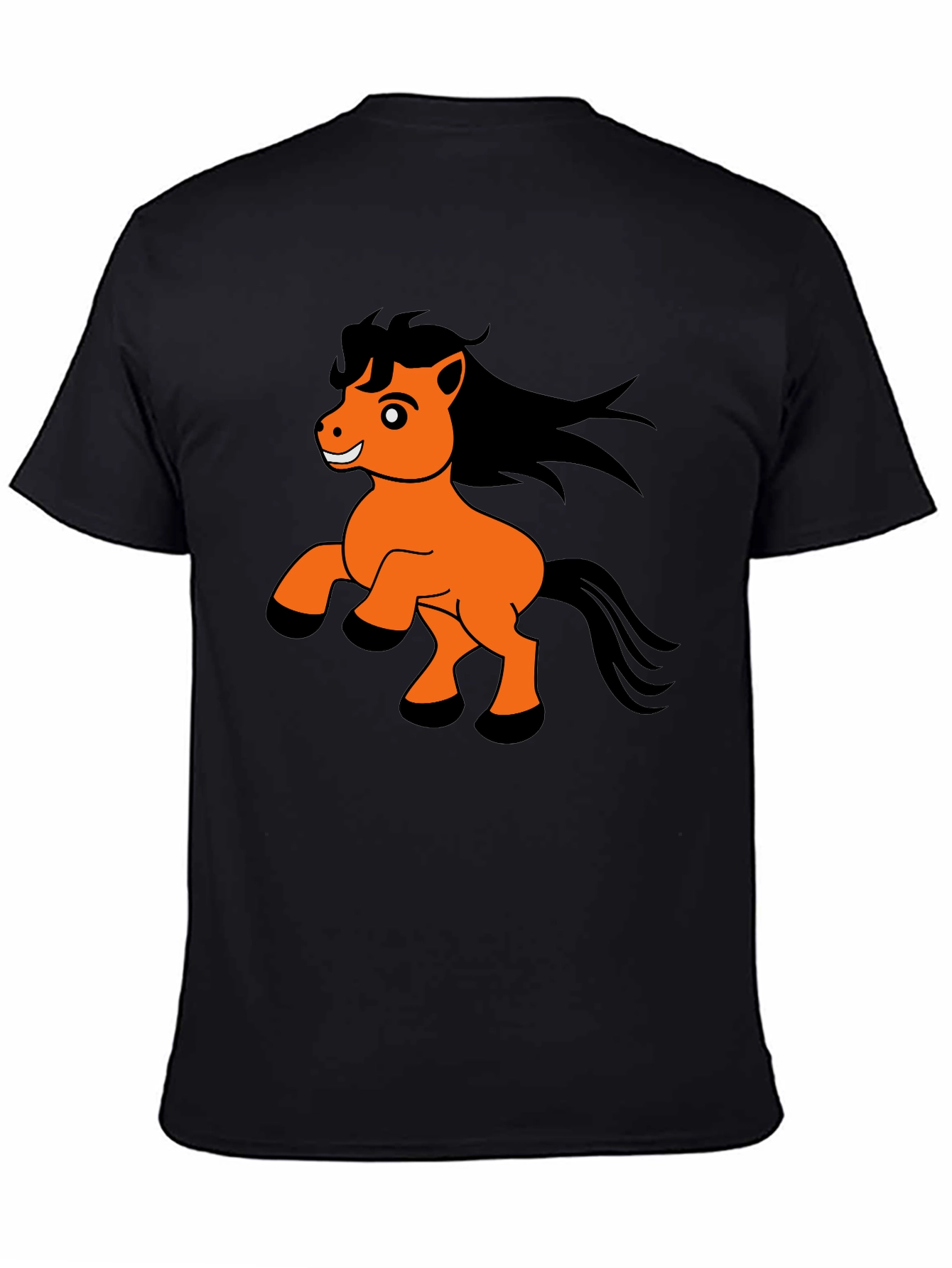 Black T-Shirt with Cartoon Pony Print