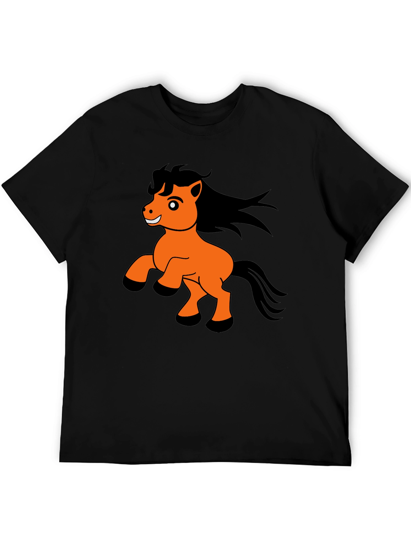 Black T-Shirt with Cartoon Pony Print