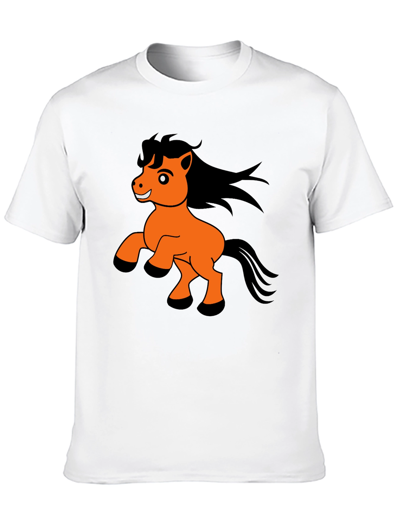 Black T-Shirt with Cartoon Pony Print