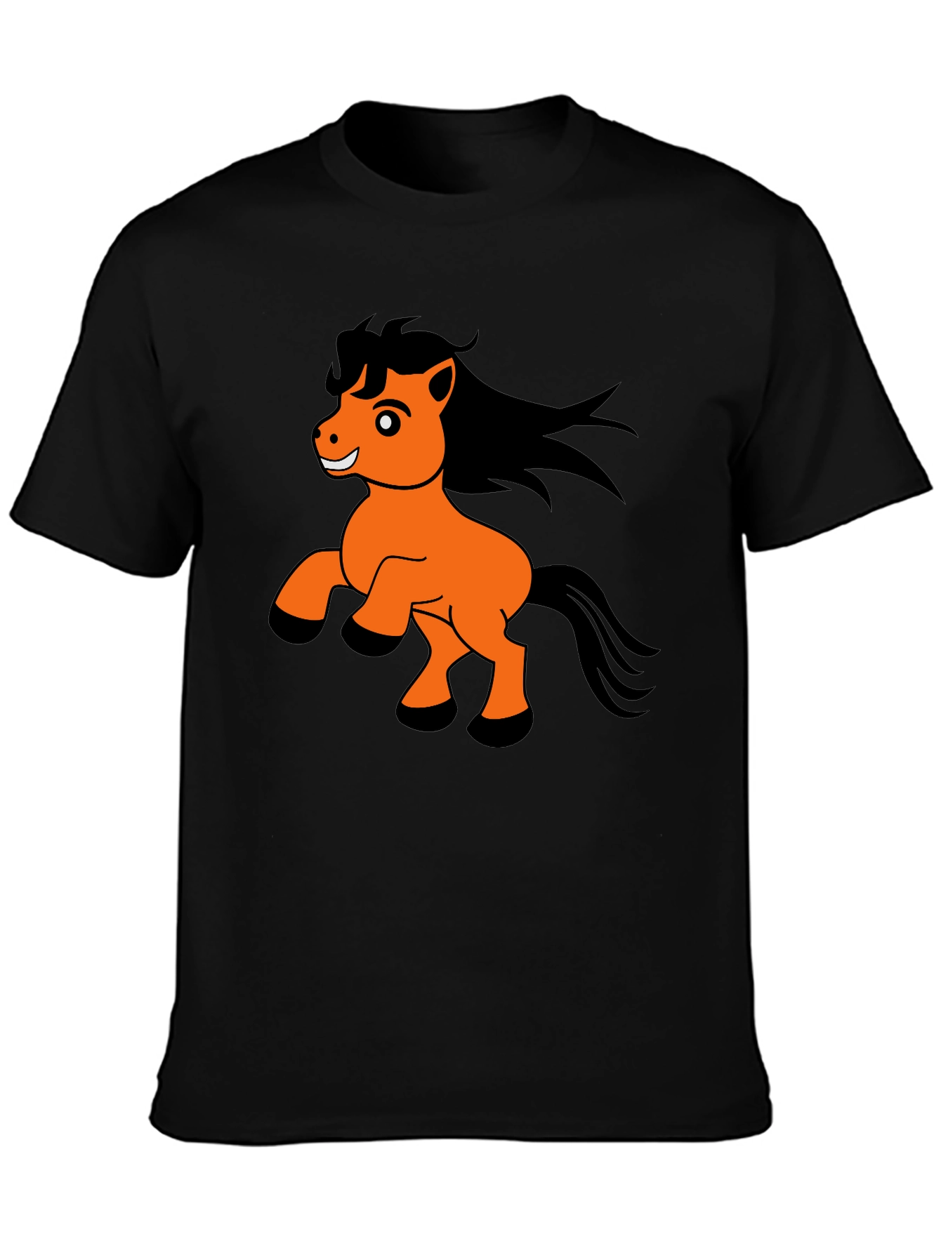 Black T-Shirt with Cartoon Pony Print