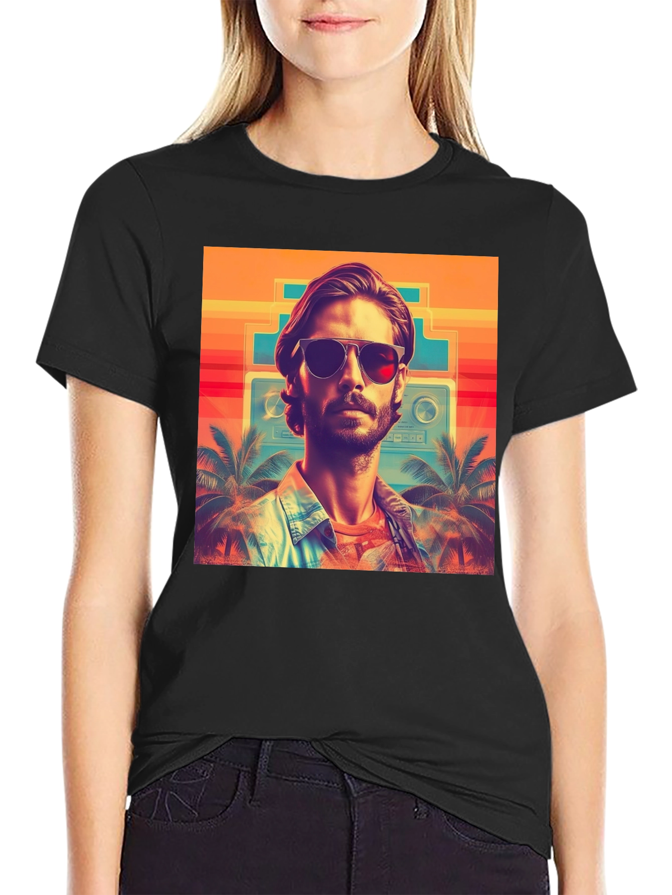 Retro Vibes T-Shirt - Tropical Synthwave Design