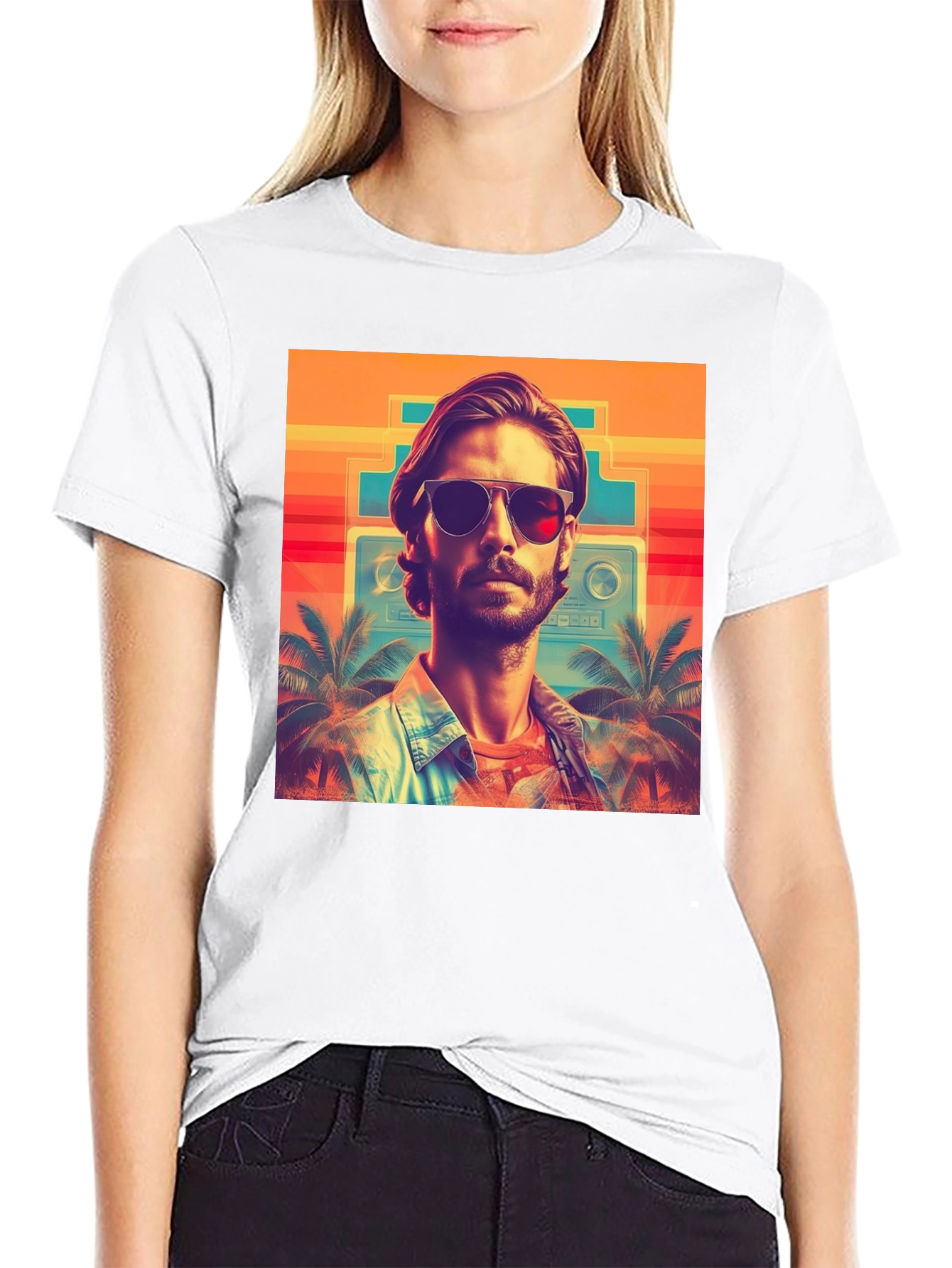 Retro Vibes T-Shirt - Tropical Synthwave Design