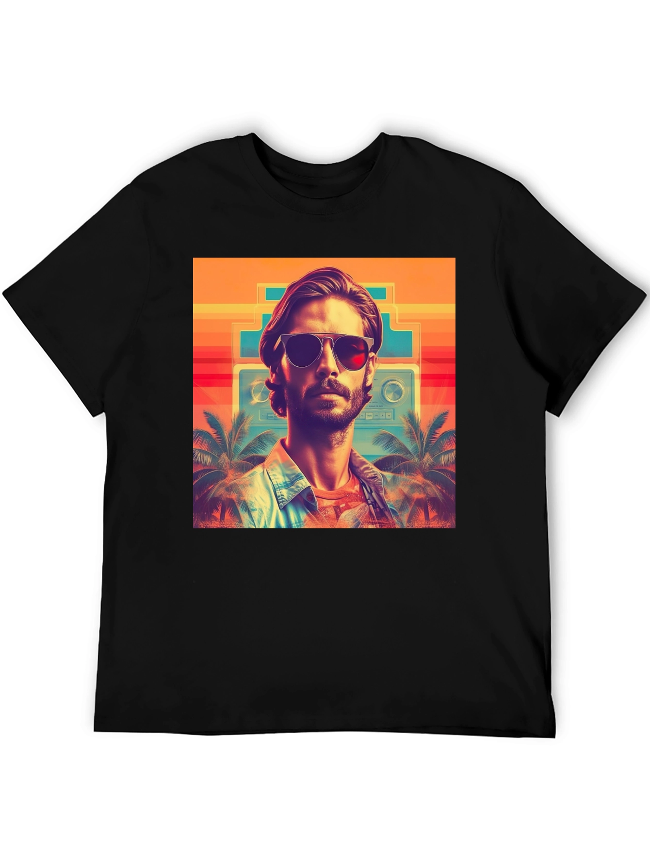 Retro Vibes T-Shirt - Tropical Synthwave Design