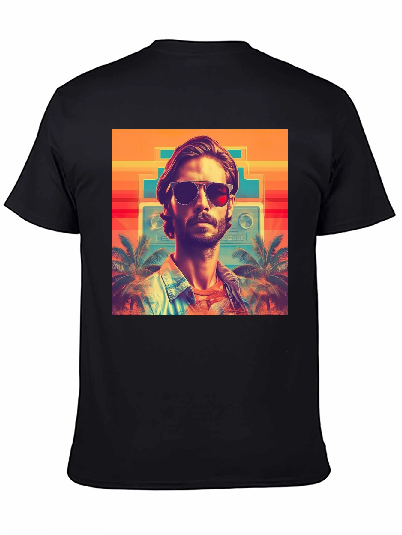Retro Vibes T-Shirt - Tropical Synthwave Design