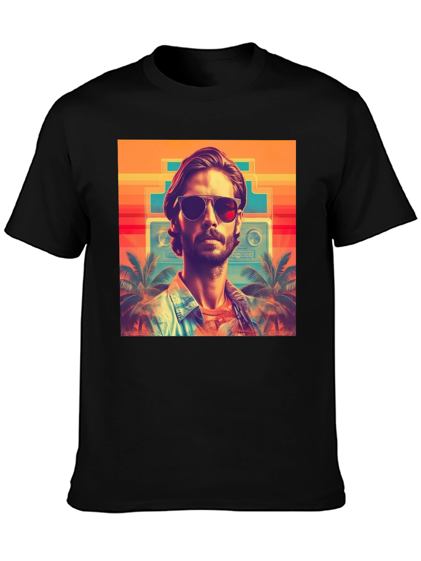 Retro Vibes T-Shirt - Tropical Synthwave Design