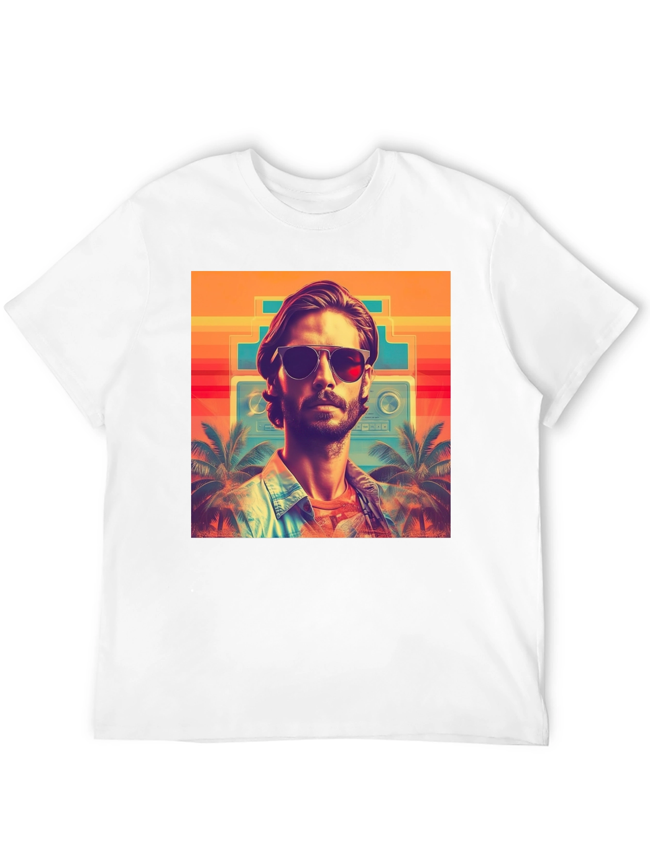 Retro Vibes T-Shirt - Tropical Synthwave Design