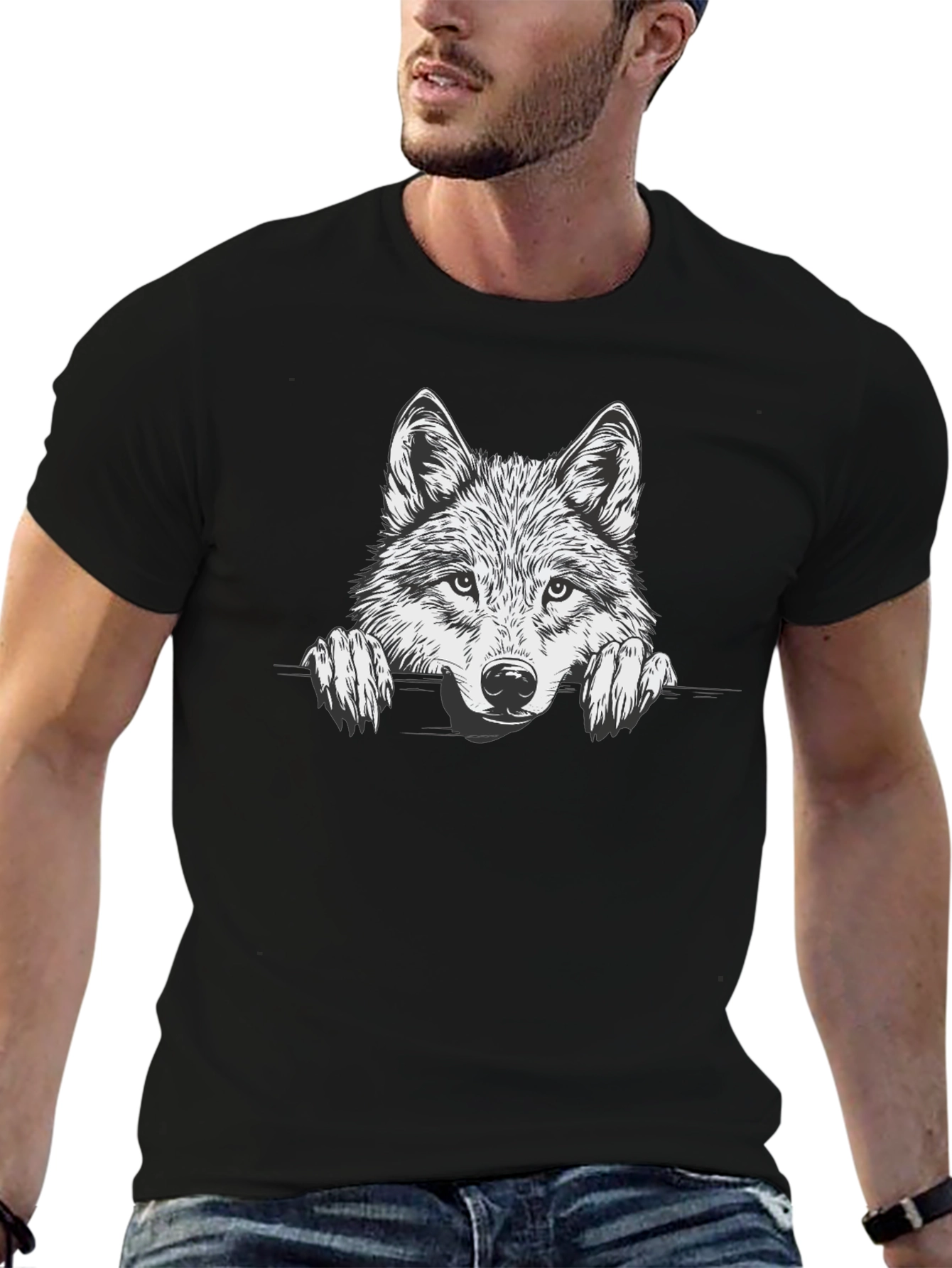 Mens Black Wolf Graphic Tee