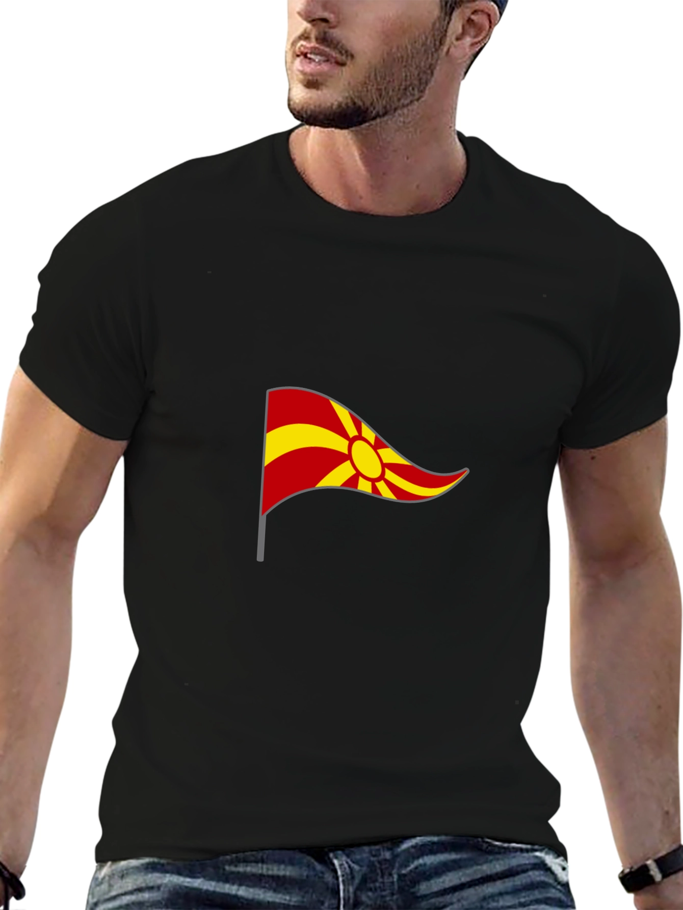 Macedonian Flag Graphic Black T-Shirt