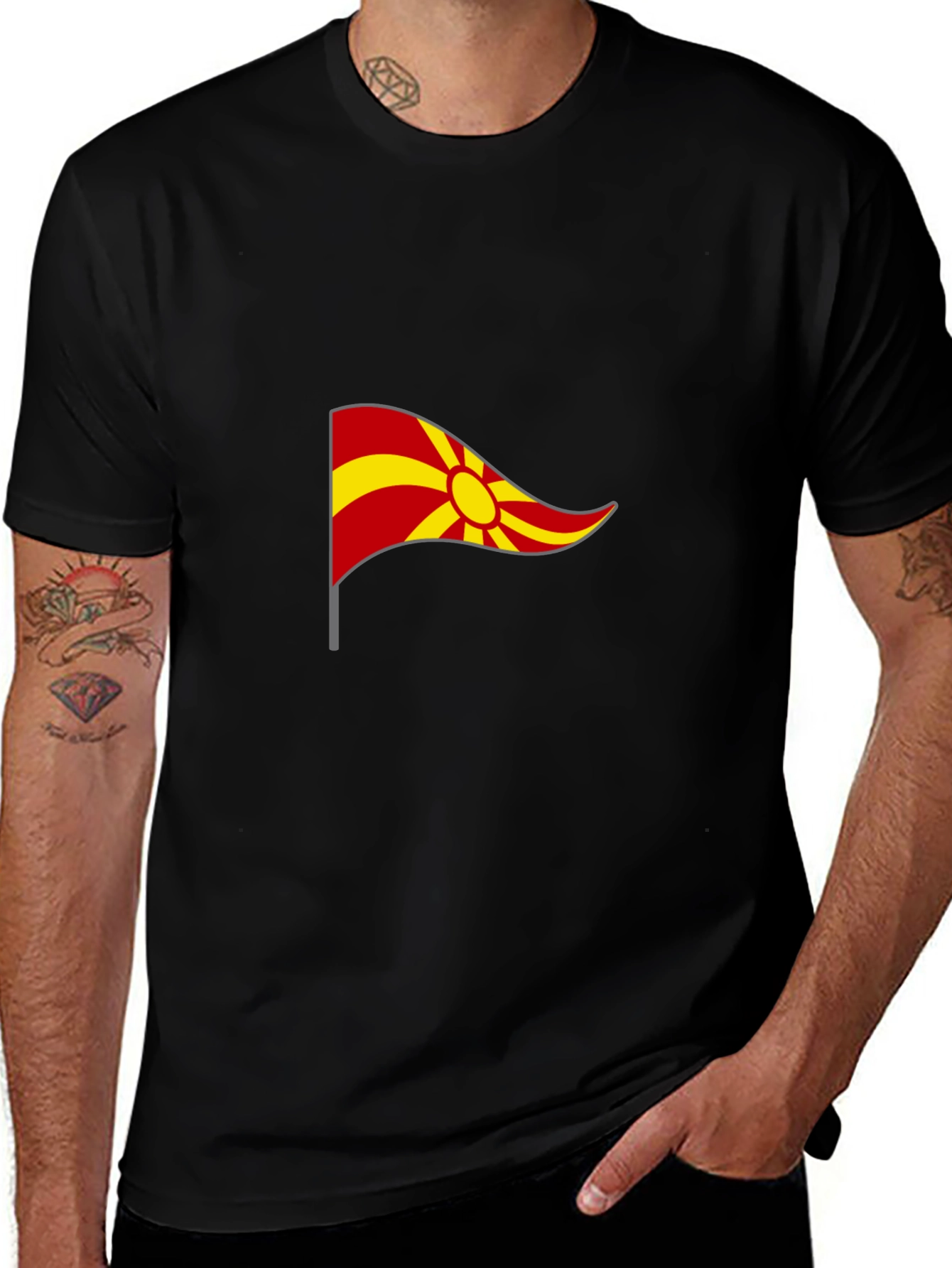 Macedonian Flag Graphic Black T-Shirt
