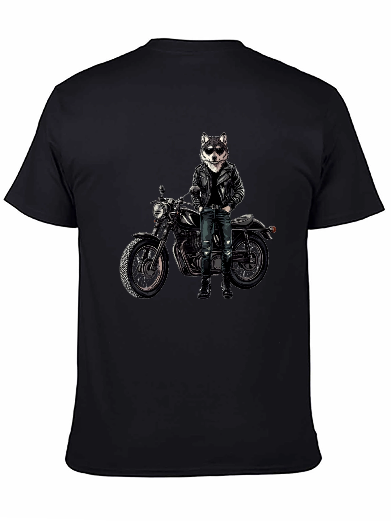 Cool Wolf Biker Graphic T-Shirt