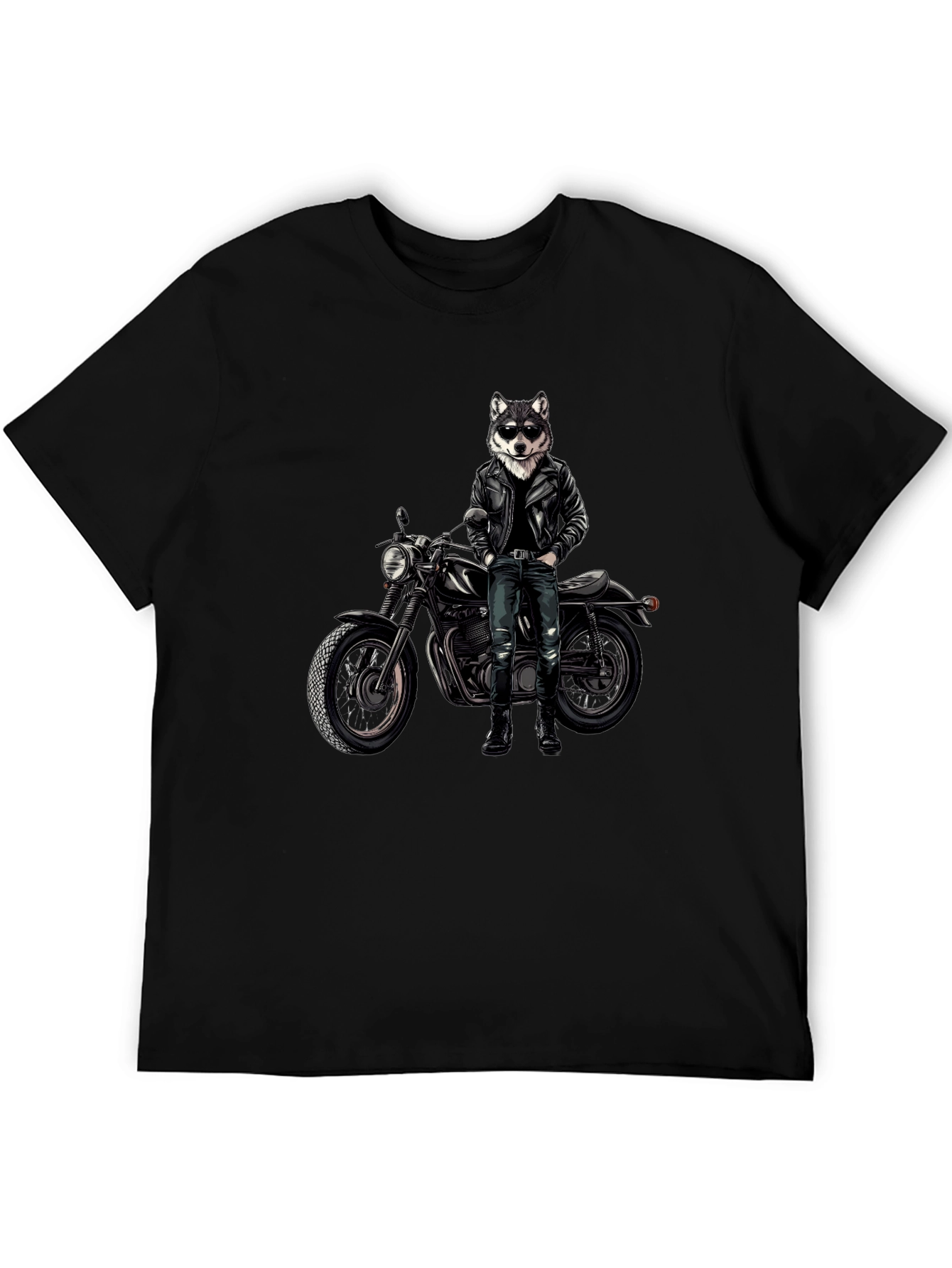 Cool Wolf Biker Graphic T-Shirt