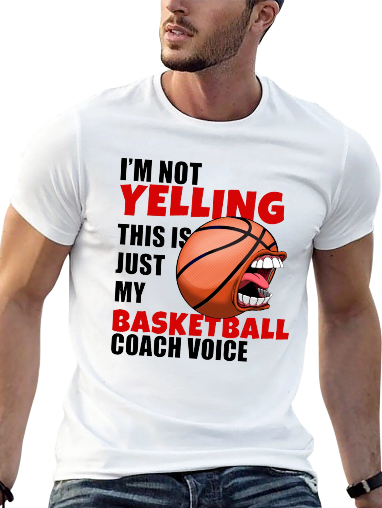 Funny Basketball Coach T-Shirt - Yelling Design