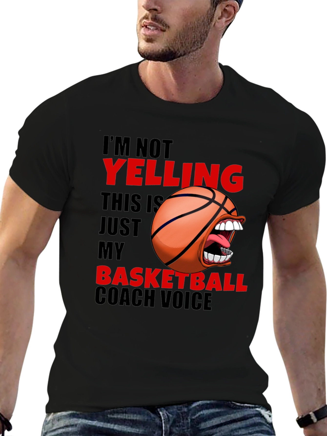 Funny Basketball Coach T-Shirt - Yelling Design