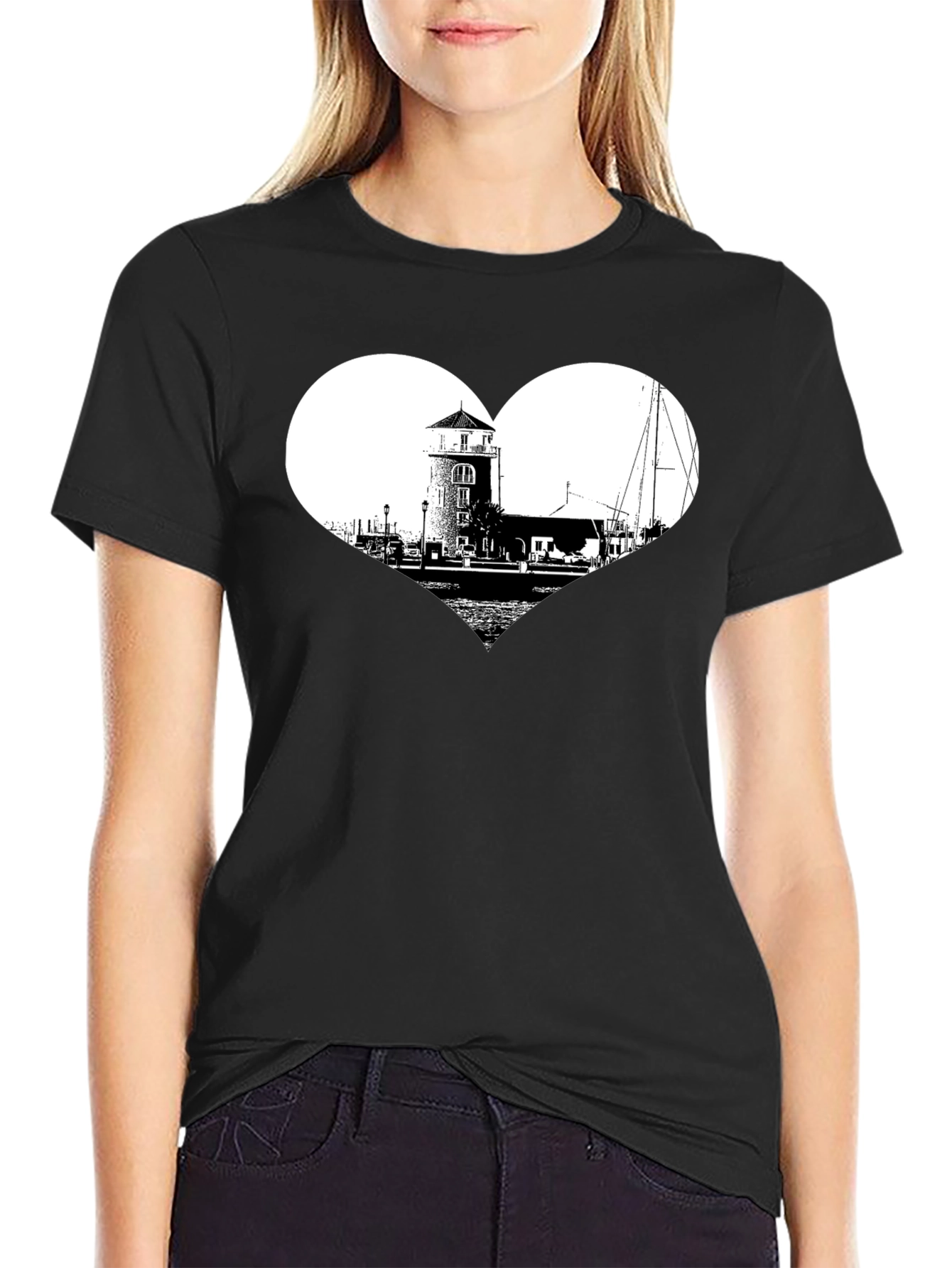 Lighthouse Heart Graphic T-Shirt - Black