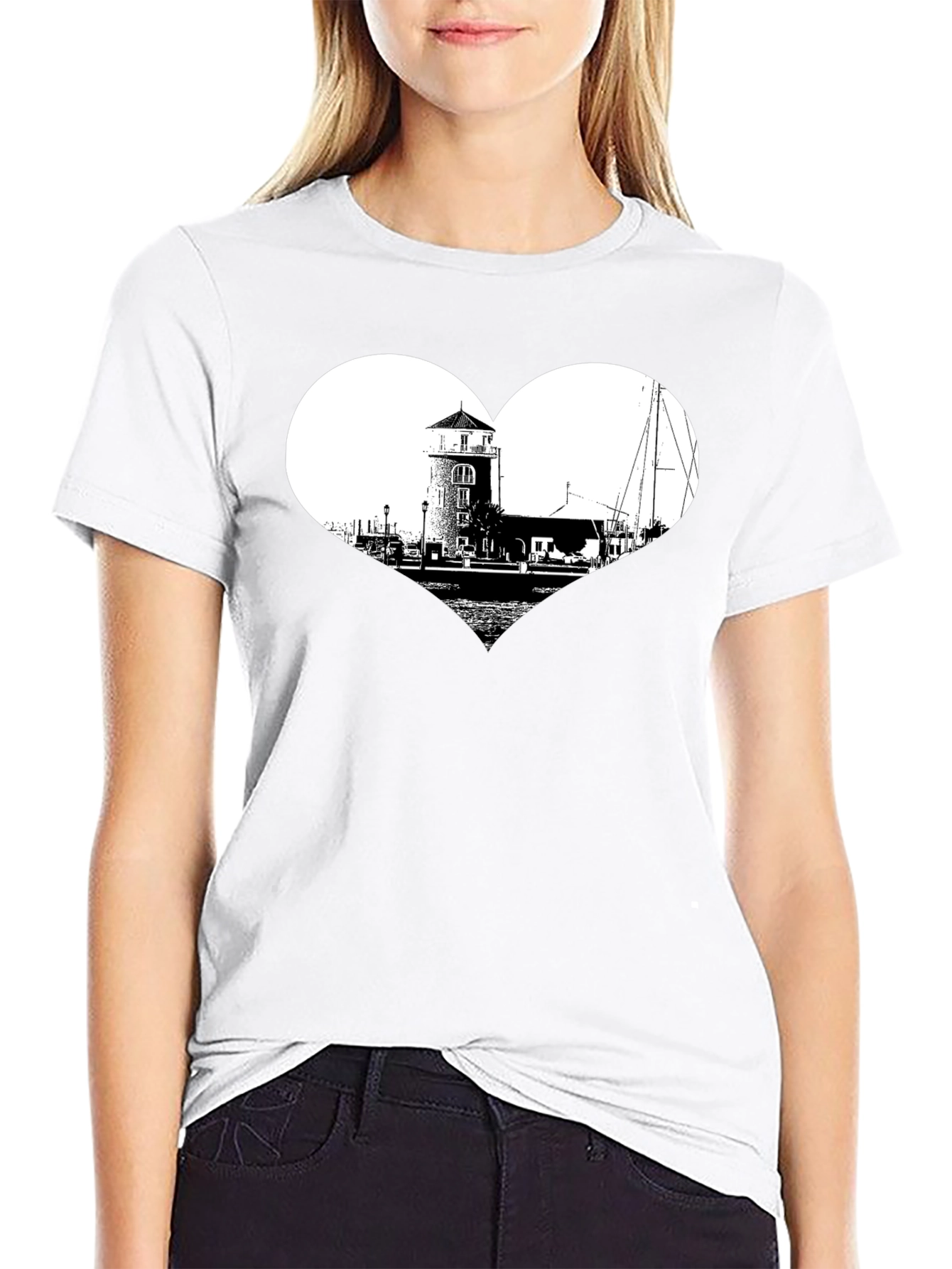 Lighthouse Heart Graphic T-Shirt - Black