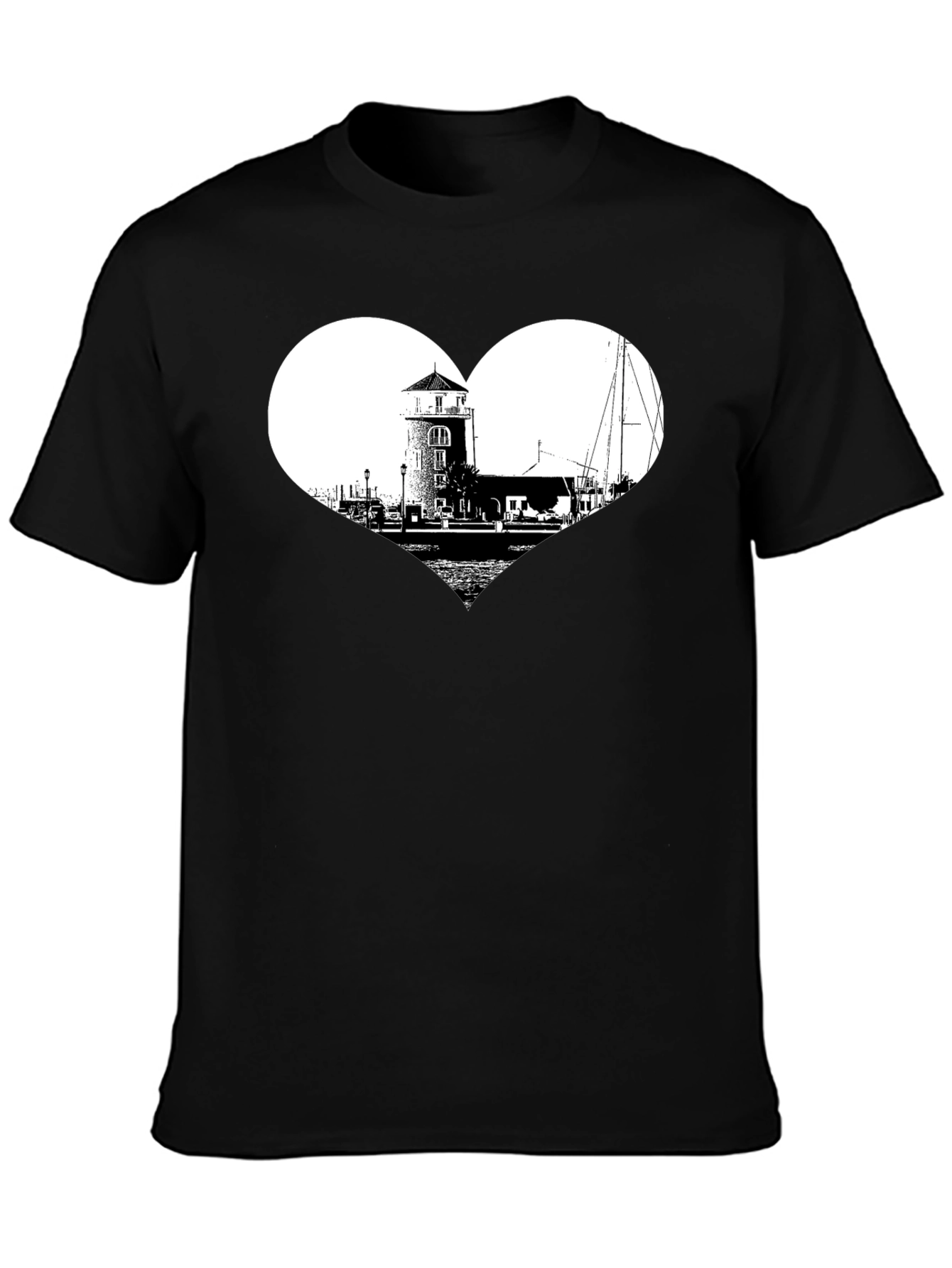 Lighthouse Heart Graphic T-Shirt - Black