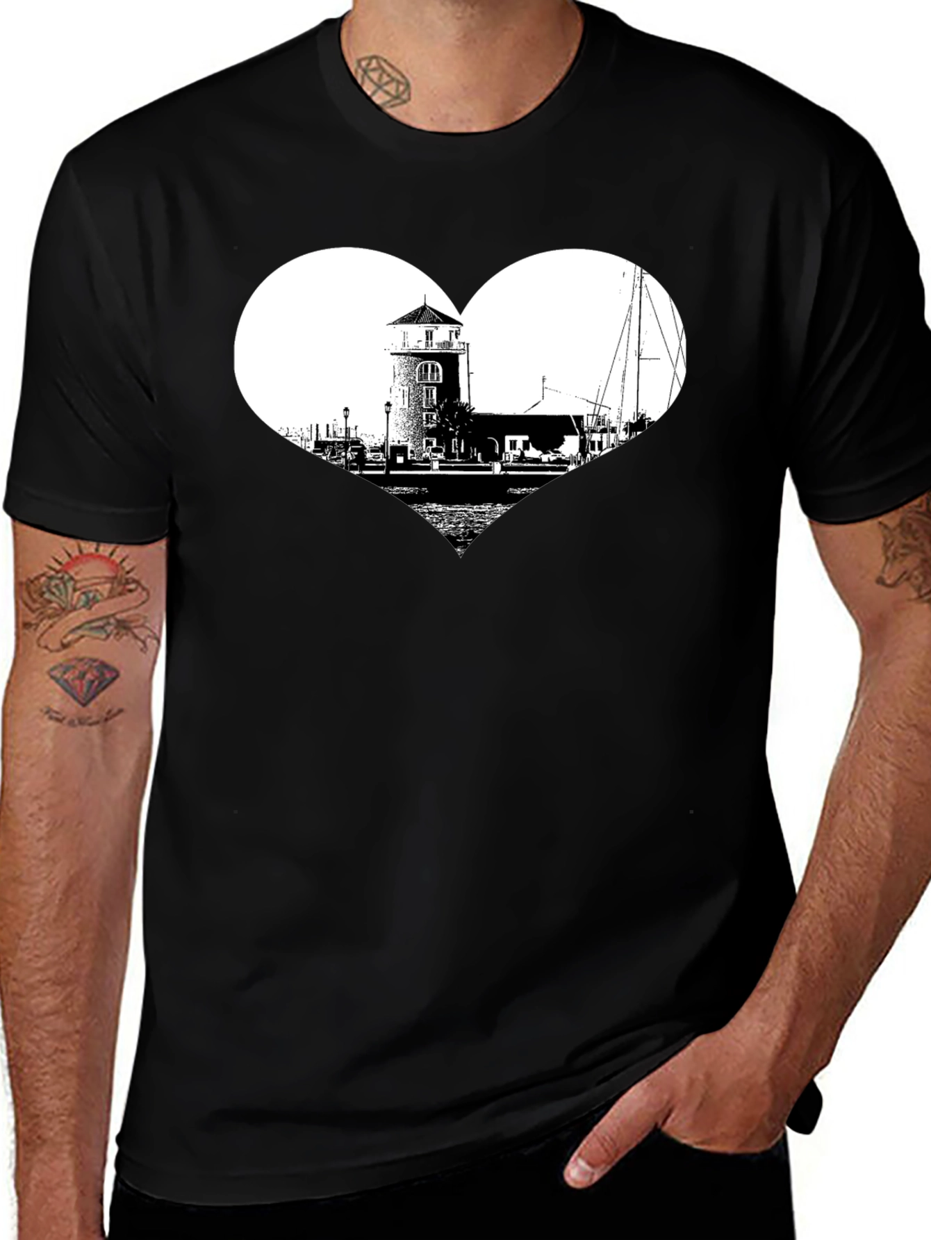 Lighthouse Heart Graphic T-Shirt - Black