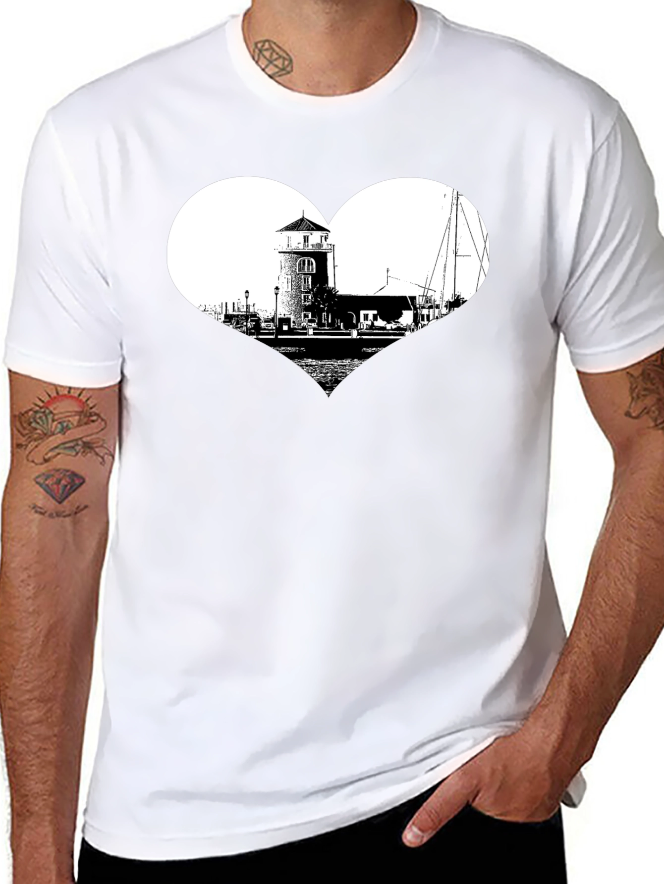 Lighthouse Heart Graphic T-Shirt - Black