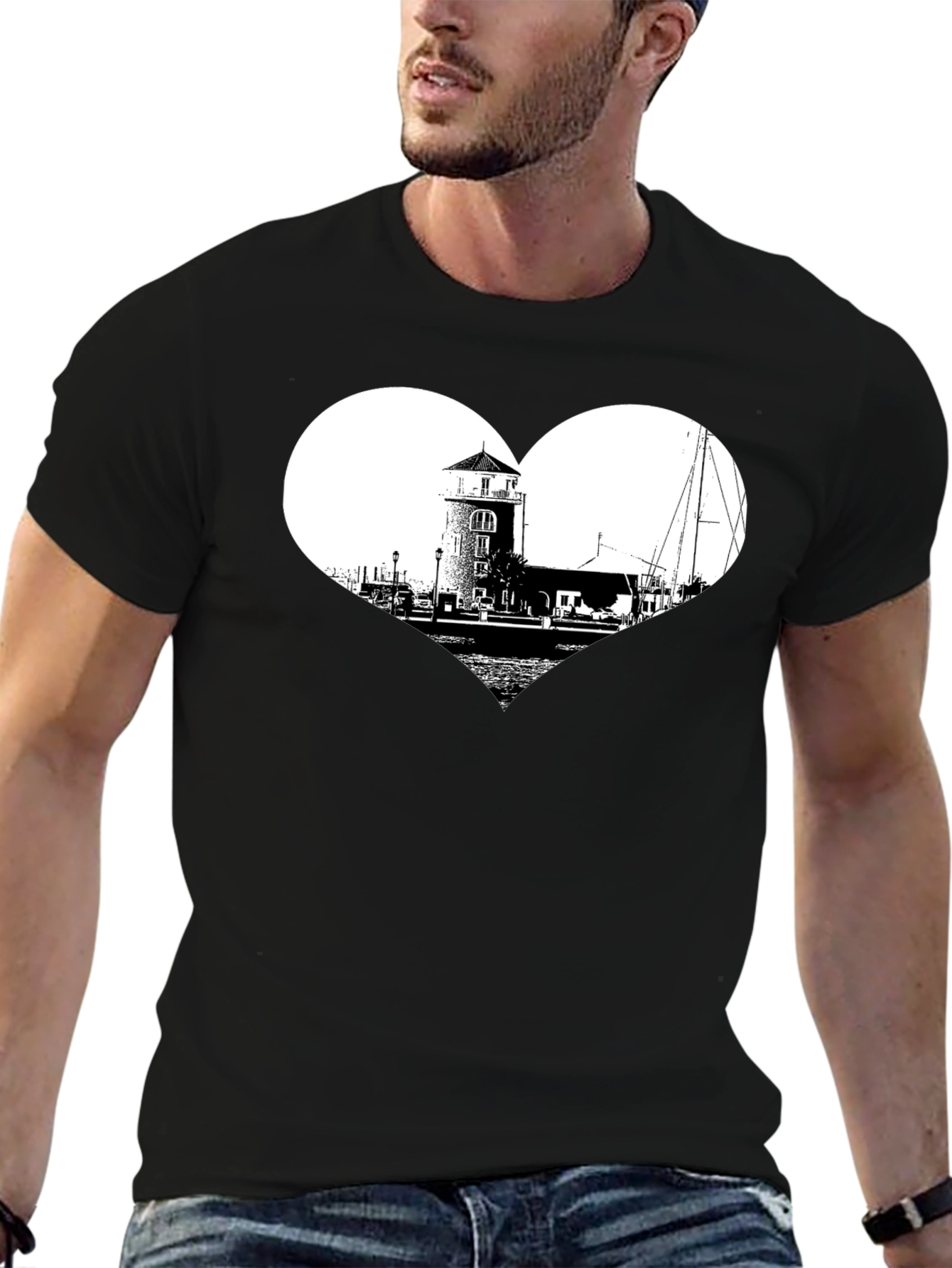 Lighthouse Heart Graphic T-Shirt - Black