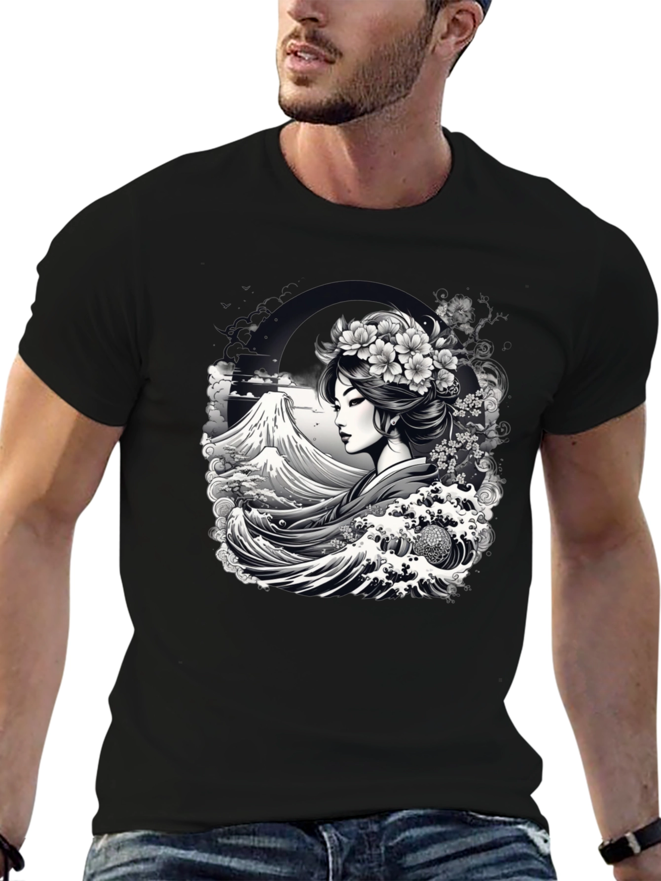 Geisha Wave Graphic T-Shirt