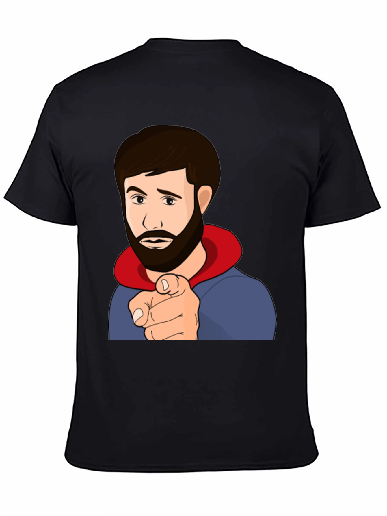 Cartoon Pointing Man Black T-Shirt