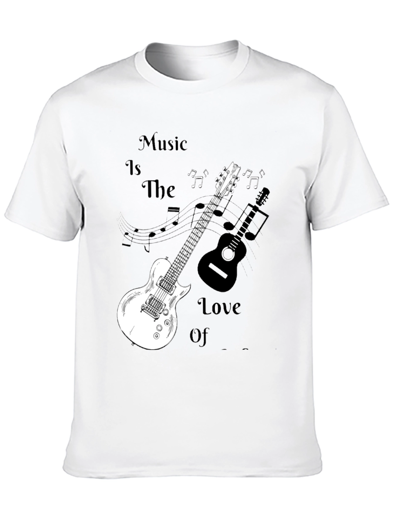 Music Lovers Black Graphic Tee with Guitars