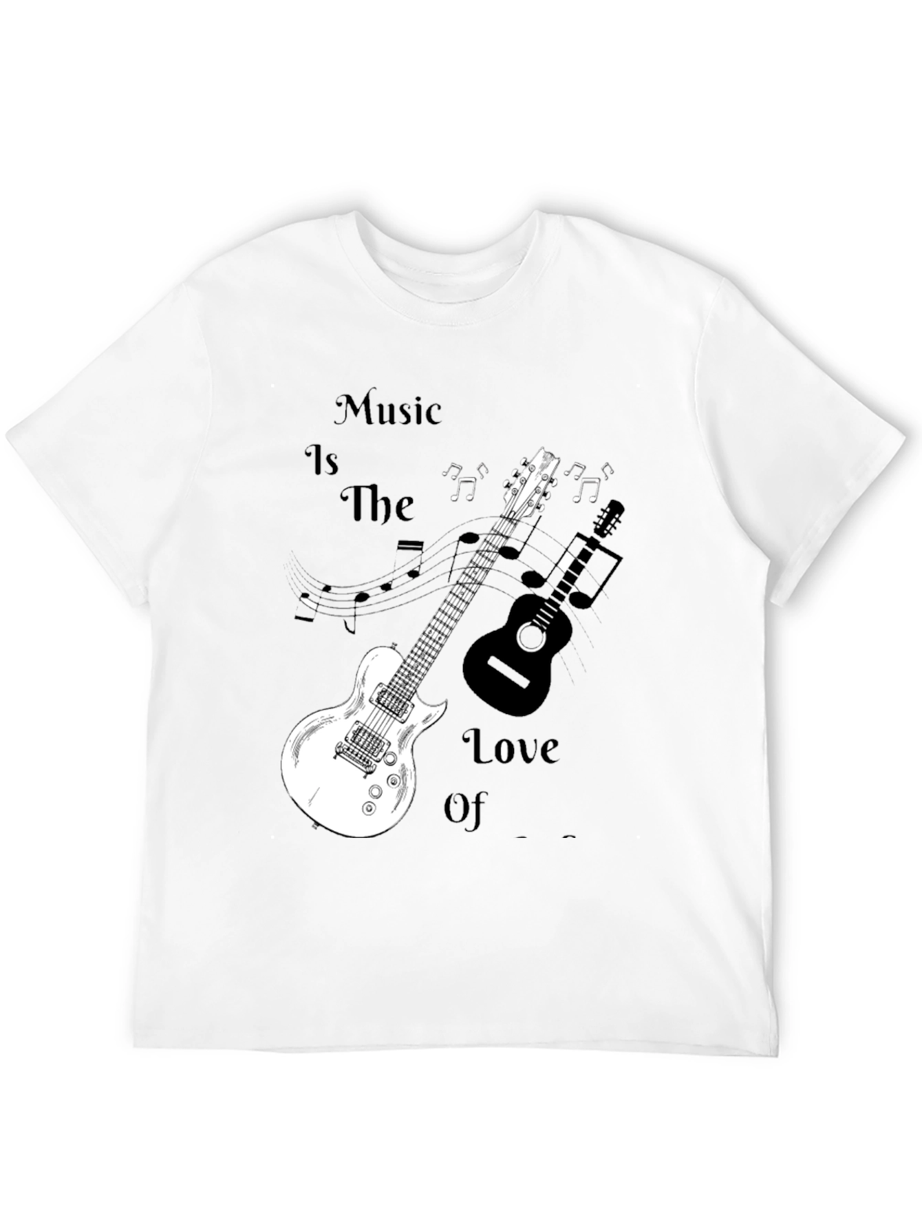Music Lovers Black Graphic Tee with Guitars