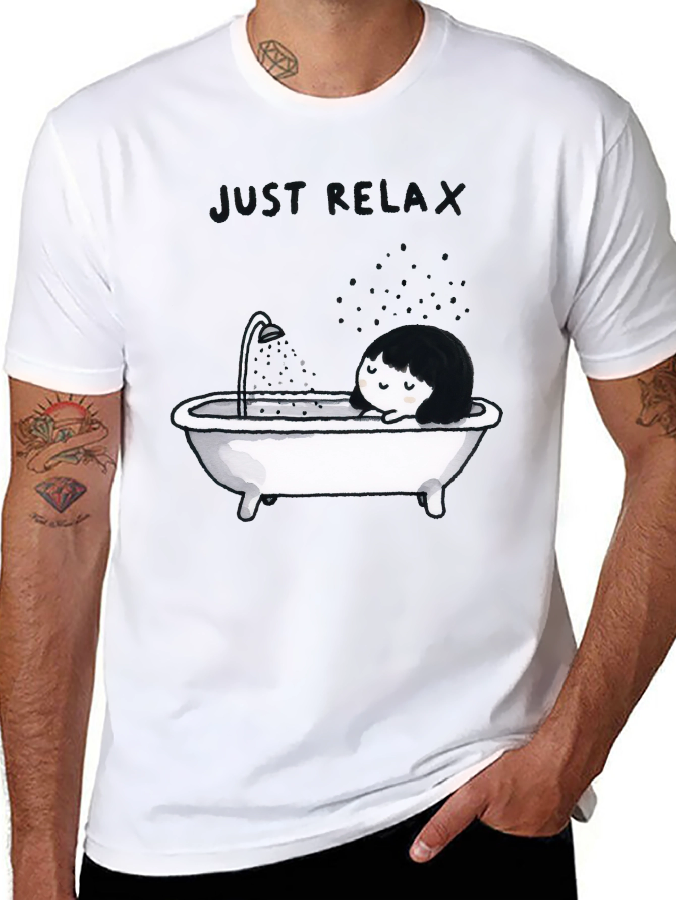 Just Relax Black Graphic Tee - Bathtub Design