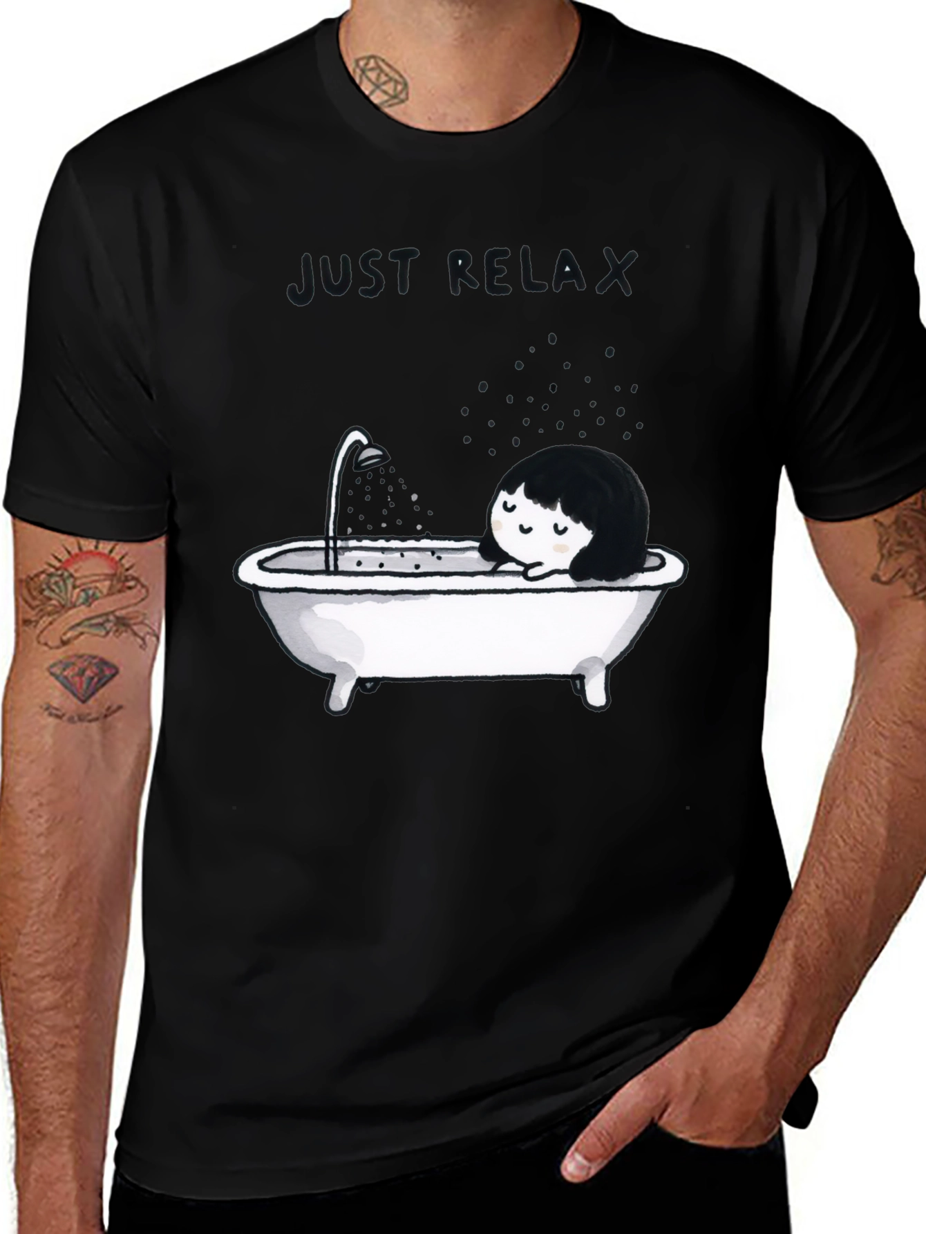 Just Relax Black Graphic Tee - Bathtub Design