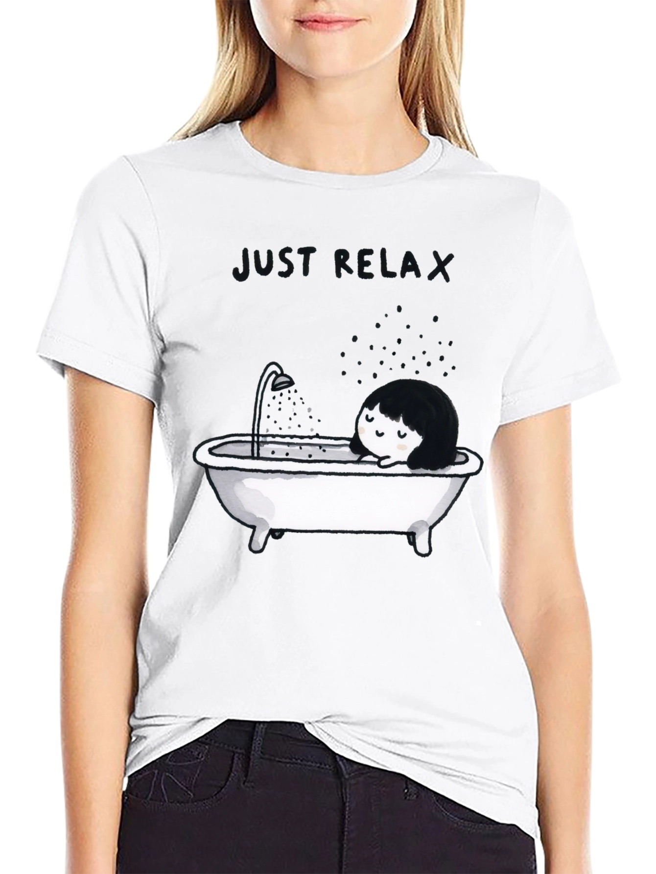 Just Relax Black Graphic Tee - Bathtub Design