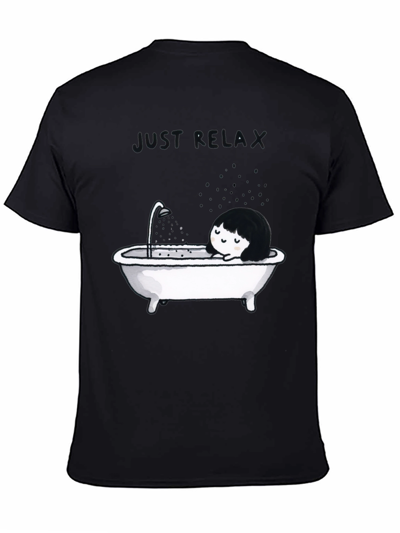 Just Relax Black Graphic Tee - Bathtub Design