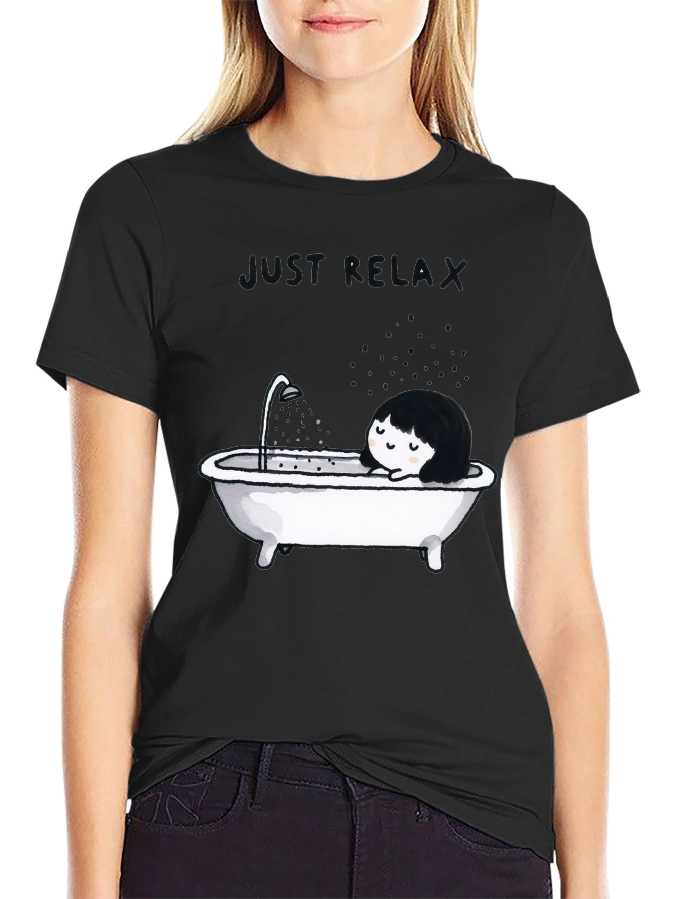 Just Relax Black Graphic Tee - Bathtub Design