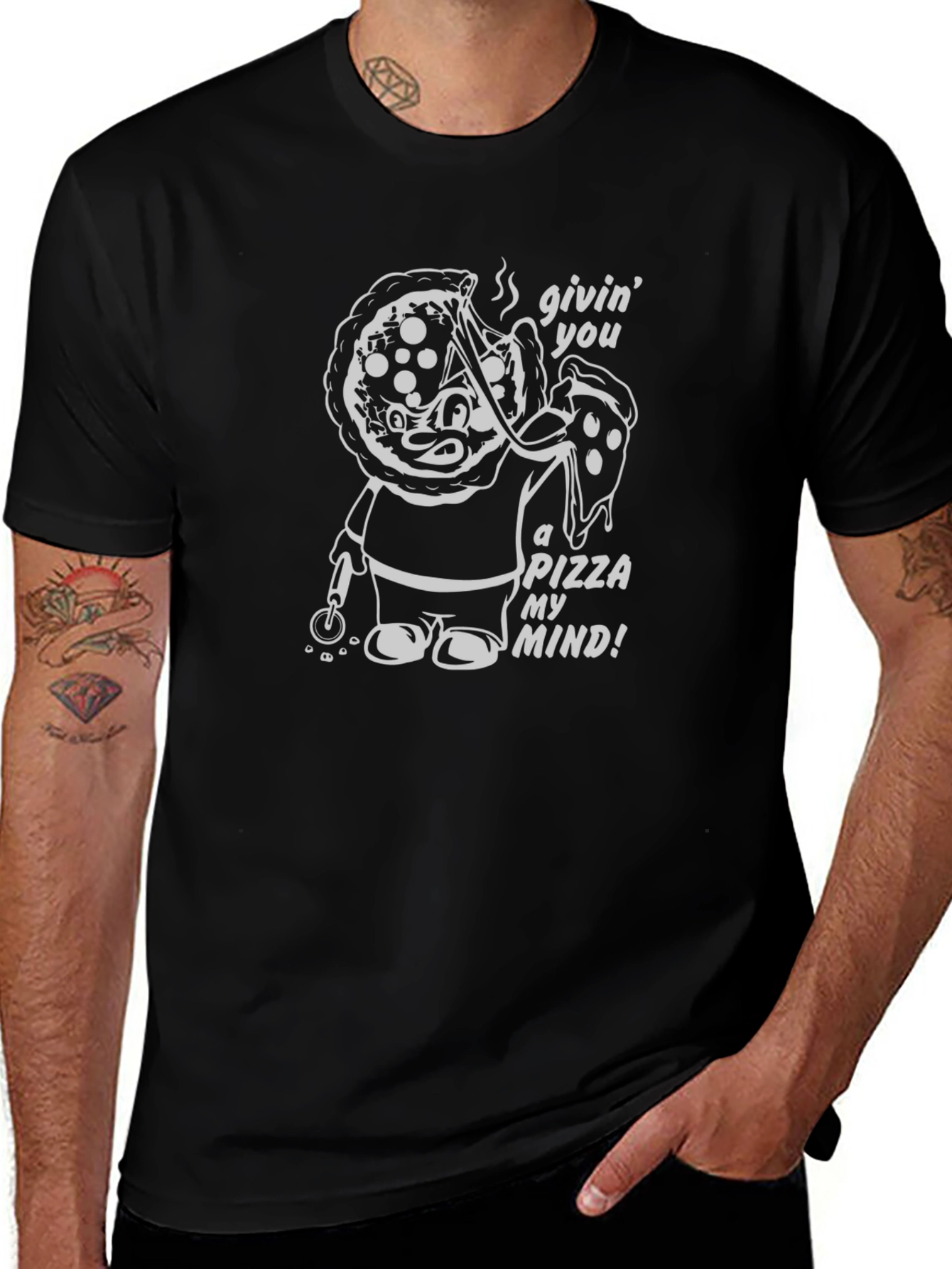 Pizza My Mind Graphic Tee - Black Cotton T-Shirt